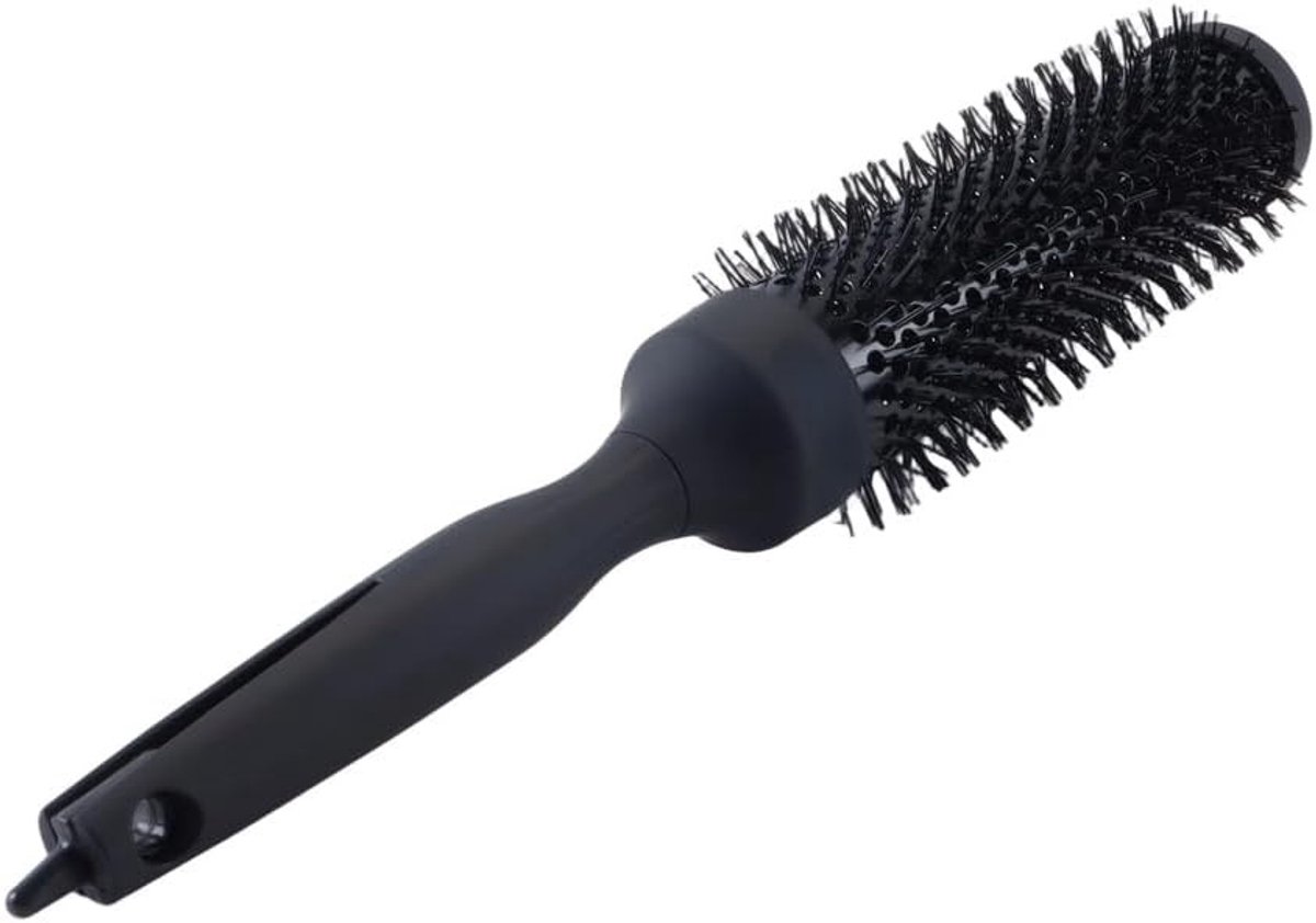 Cilindrische rolkam van zwart aluminium, ronde haarborstel voor professionele salonstyling 34,5 x 4,5 cm, ideaal voor dik en krullend haar