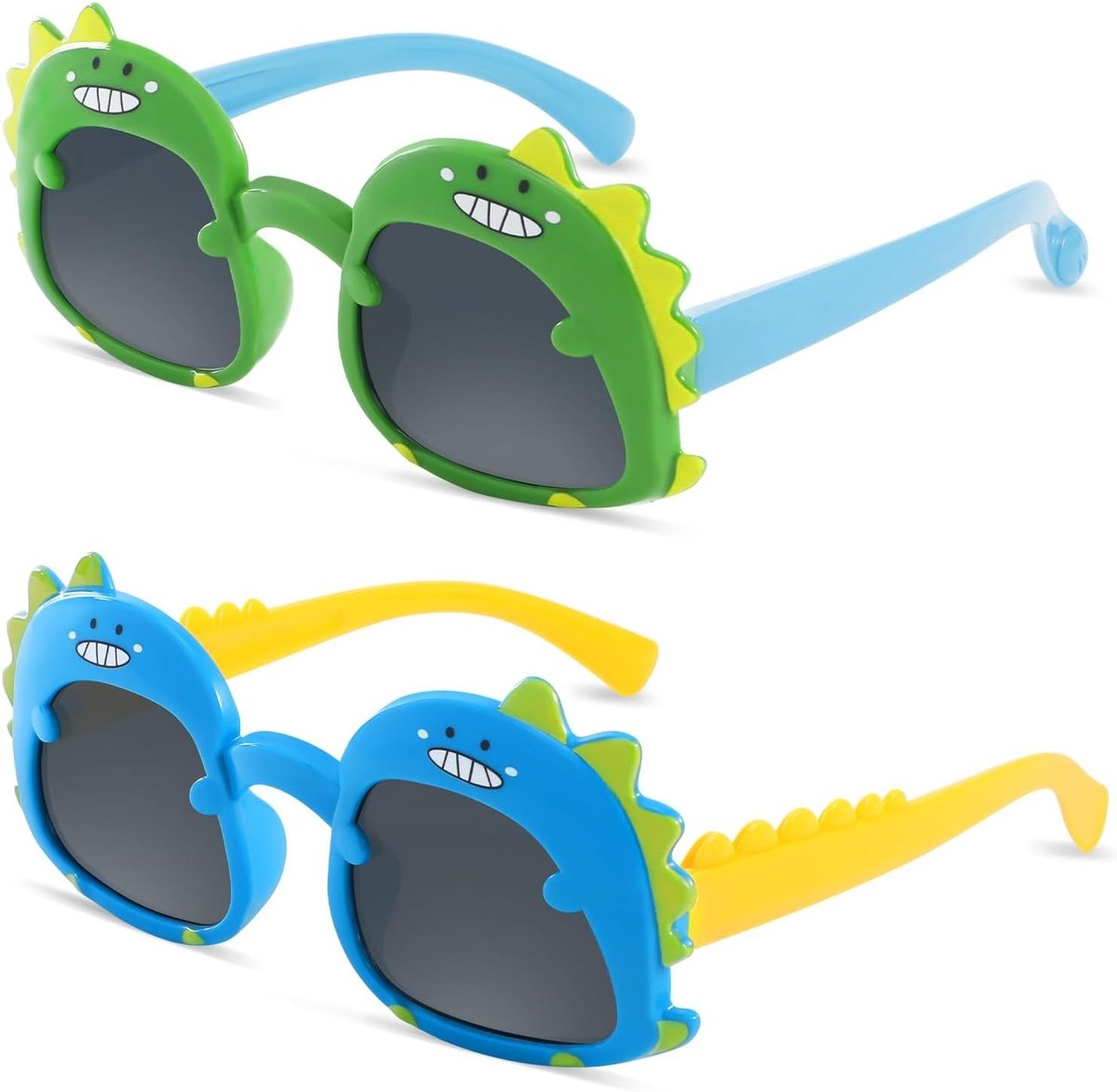 2 Stuks Kinderzonnebrillen voor Jongens en Meisjes, UV-bescherming, Dinosaurus Design, Ideaal voor Peuters en Kleuters, Perfect voor Strand en Buitenactiviteiten in de Zomer