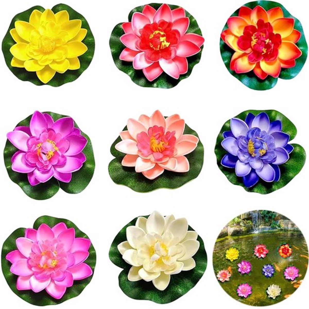 Dailygoods- Waterlelies Kunstmatig - 8 Stuks - 10 cm Lotusbloem - Drijvend voor