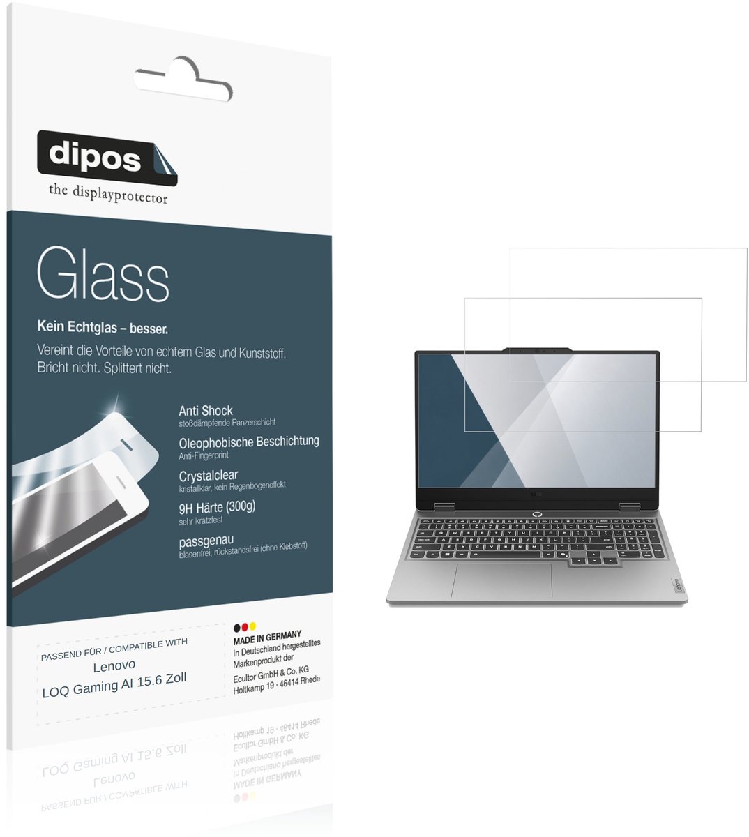 dipos – 2x Pantserfolie geschikt voor Lenovo LOQ Gaming AI 15.6 Zoll | 9H Screenprotector