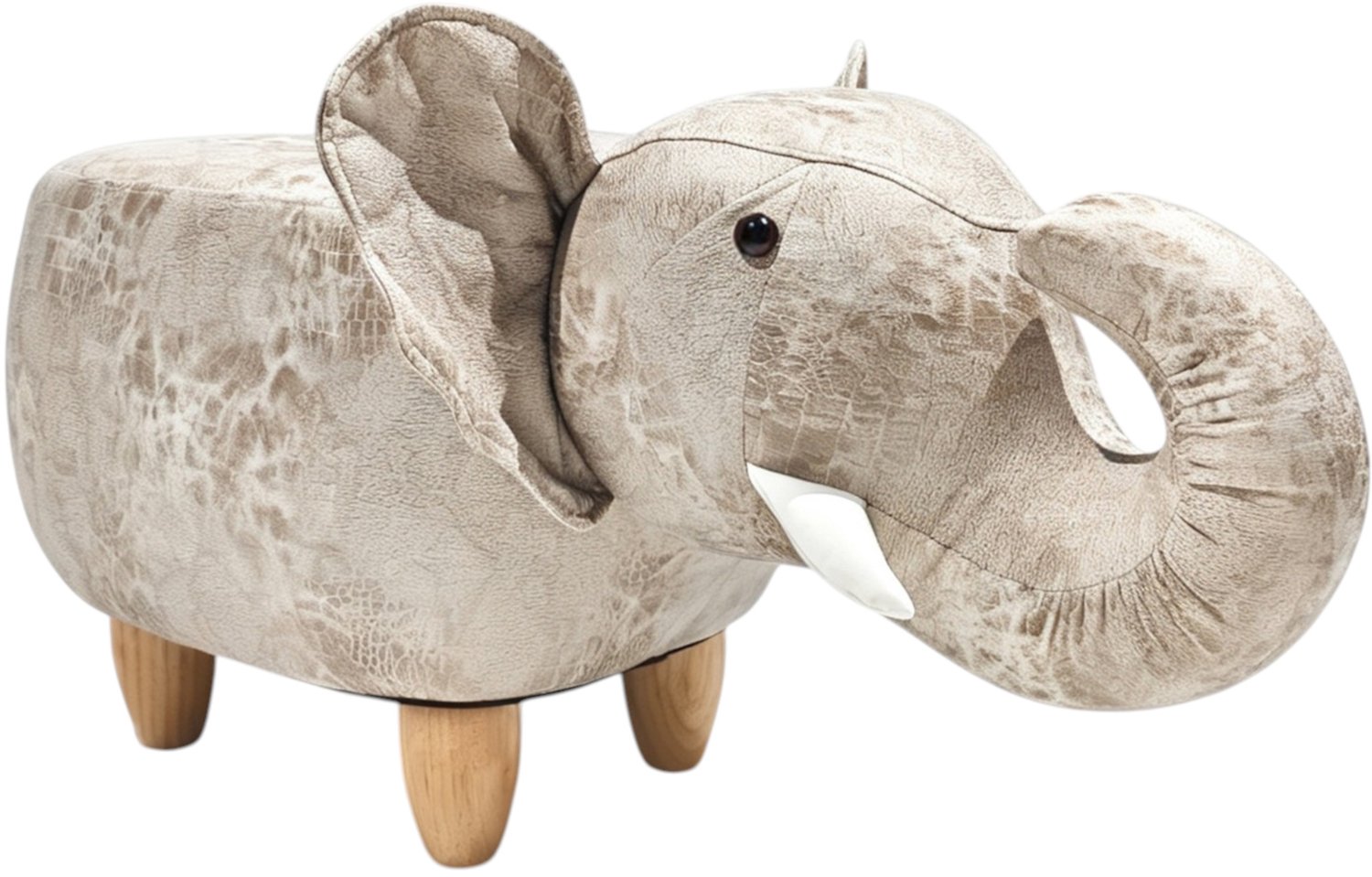 Sunny Kinderkrukje Olifant Grijs – 78 x 36 x 40 cm – Kinderkruk vanaf 3 Jaar – Speels Olifantendesign – Zachte Polyester Bekleding – Houten Frame en Poten – Max. 100 kg – Kinderkrukje voor Speelkamer of Kinderkamer