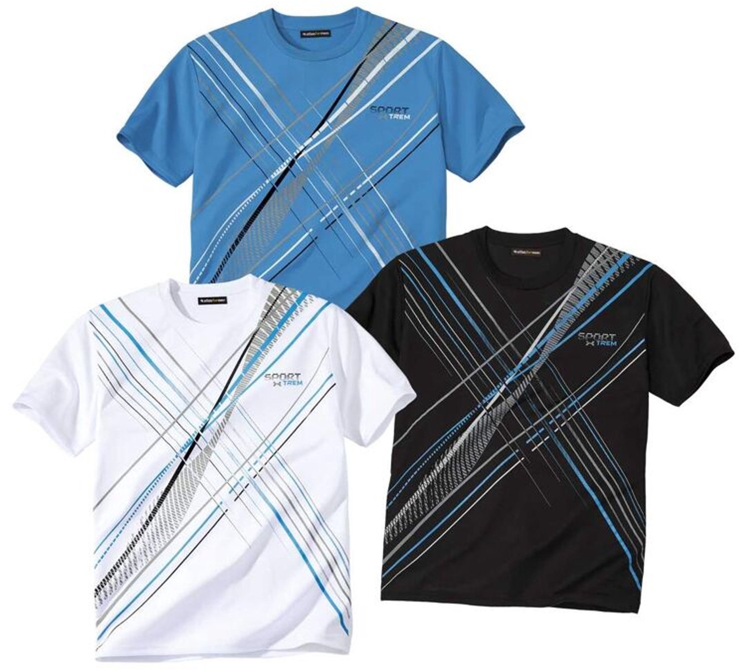 ATLAS FOR MEN - Set van 3 T-shirts met sportieve prints - Heren - Verkrijgbaar in grote maten - L