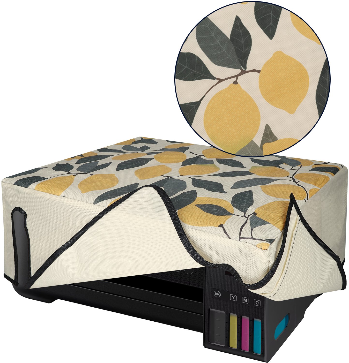 kwmobile hoes geschikt voor Epson EcoTank ET-2850 / EcoTank ET-2856 - Beschermhoes voor printer - Cover in geel / groen / beige - Citroenboom design