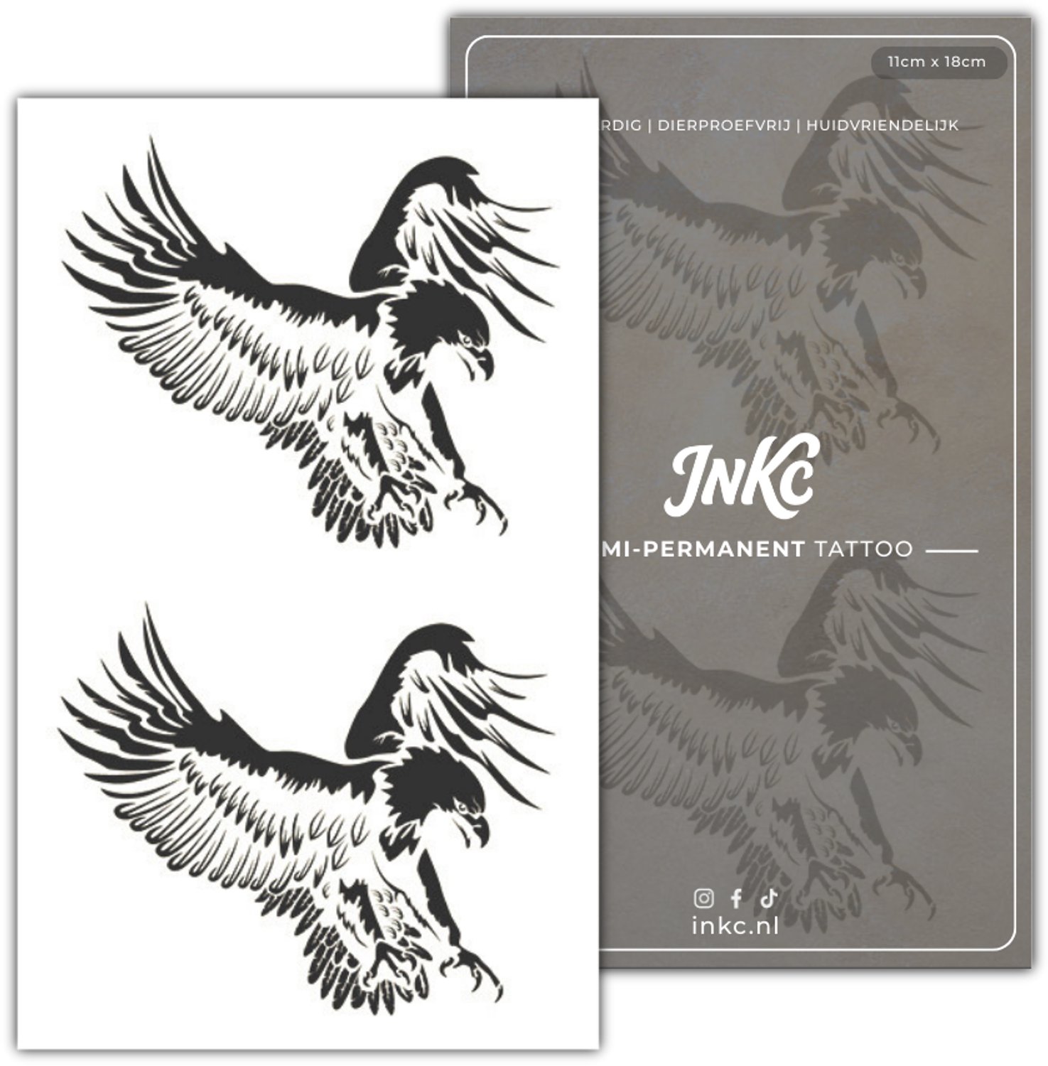 INKC - Tijdelijke Tattoo - Adelaar Duo - Nep Tattoo - Plak Tattoos - Blijft tot 2 weken - 11 x 18cm