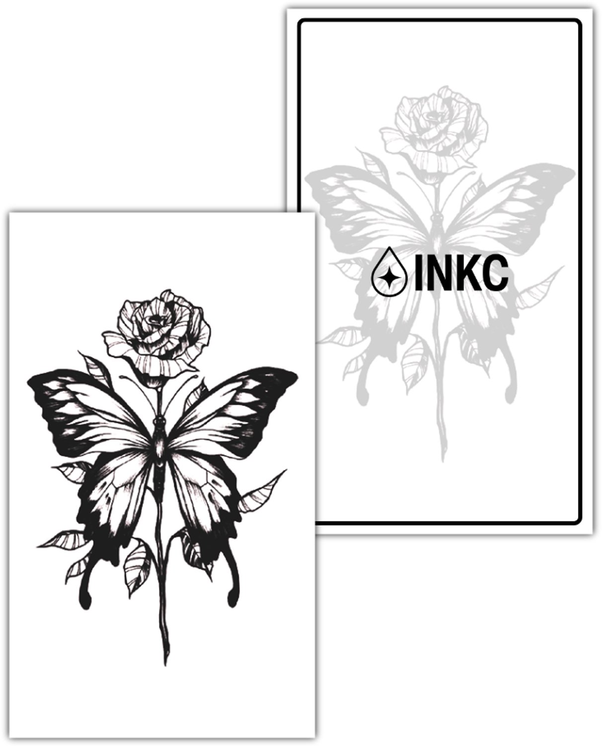 INKC - Tijdelijke Tattoo - Vlinder Roos - Nep Tattoo - Plak Tattoos - Blijft tot 2 weken - 7 x 12cm