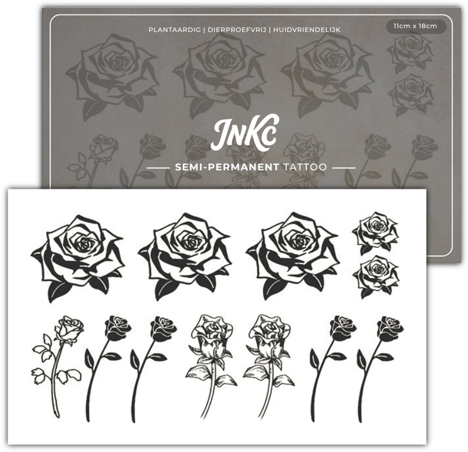 INKC - Tijdelijke Tattoo - Rozen Set - Nep Tattoo - Plak Tattoos - Blijft tot 2 weken - 11 x 18cm