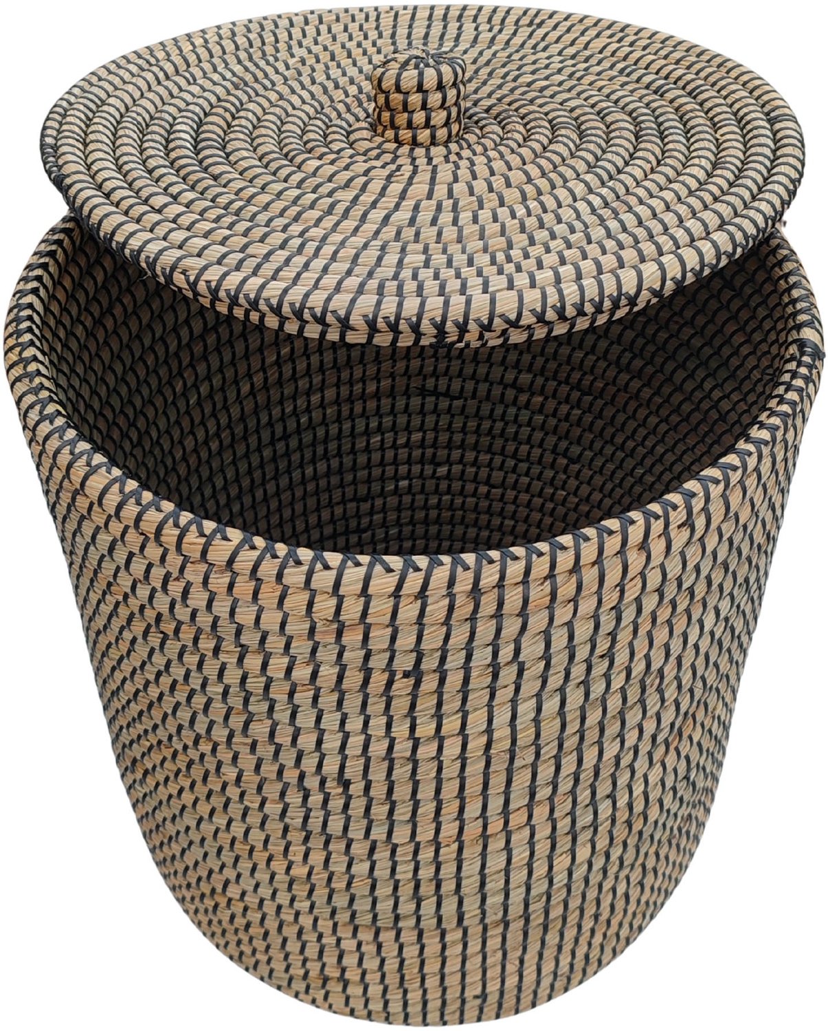 Wasmand met deksel – zeegras – 65 liter – naturel zwart