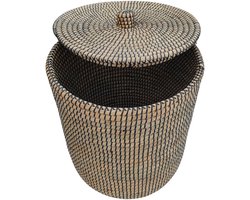 Wasmand met deksel – zeegras – 65 liter – naturel zwart