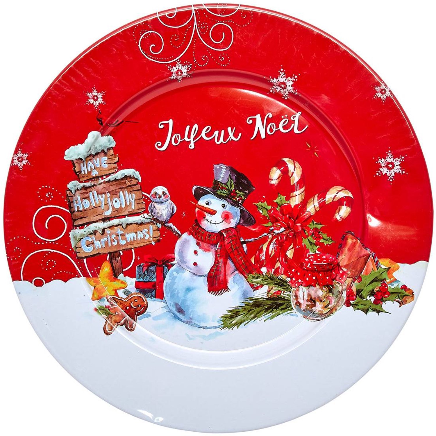 Assiette de présentation en métal motif joyeux Noël