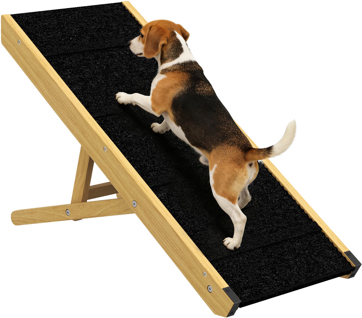 Hondenloopplank- Hondentrap voor middelgrote en kleine honden - Voor Bed en Bank - Grenenhout - Loopplank Hond Opvouwbaar - Naturel