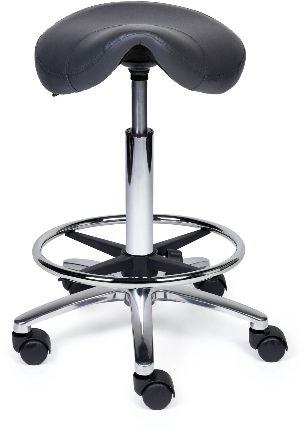 Ergonomische Zadelkruk XS Compact Grijs op Wielen Standaard uitvoering (50-68cm) / Met voetensteun / Standaard wielen