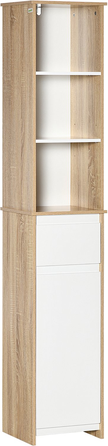 Kleankin badkamerkast - MDF-panelen klasse E1 - 32,6 x 30 x 171,2 cm - Wit, naturel hout