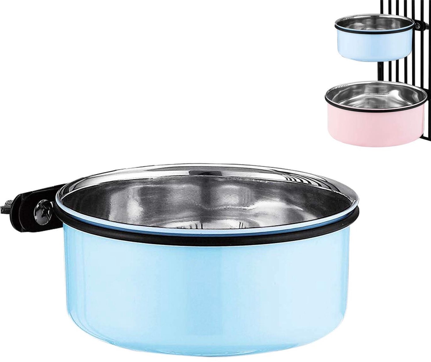 Famanu – Waterbak voor hondenkrat, roestvrijstalen voerbak, niet-morsen, voerbak voor kleine honden en katten (850 ml/1 stuk)