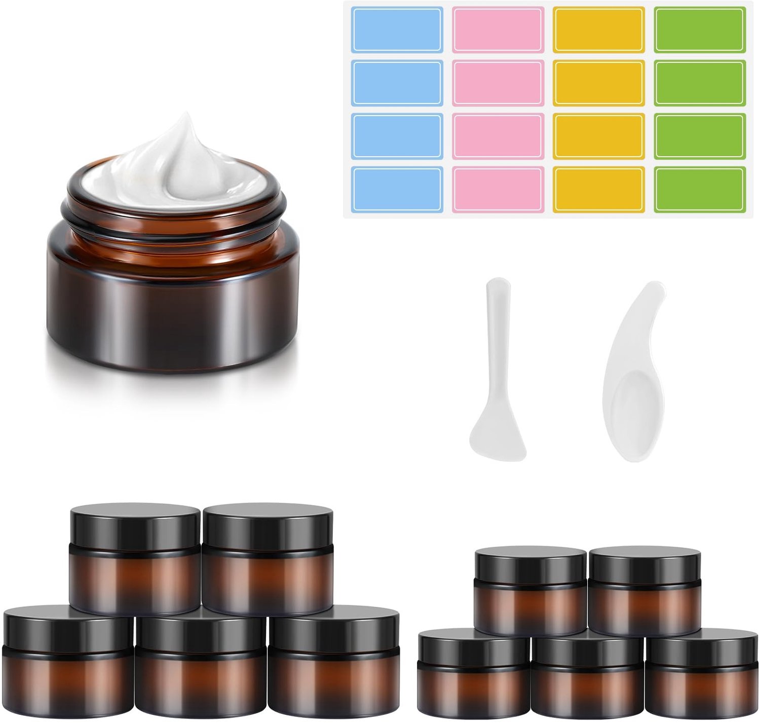 Famanu – Set van 10 lege amberglazen potjes, crèmepotjes van bruin glas, luchtdicht en herbruikbaar, perfect voor cosmetica en DIY-projecten