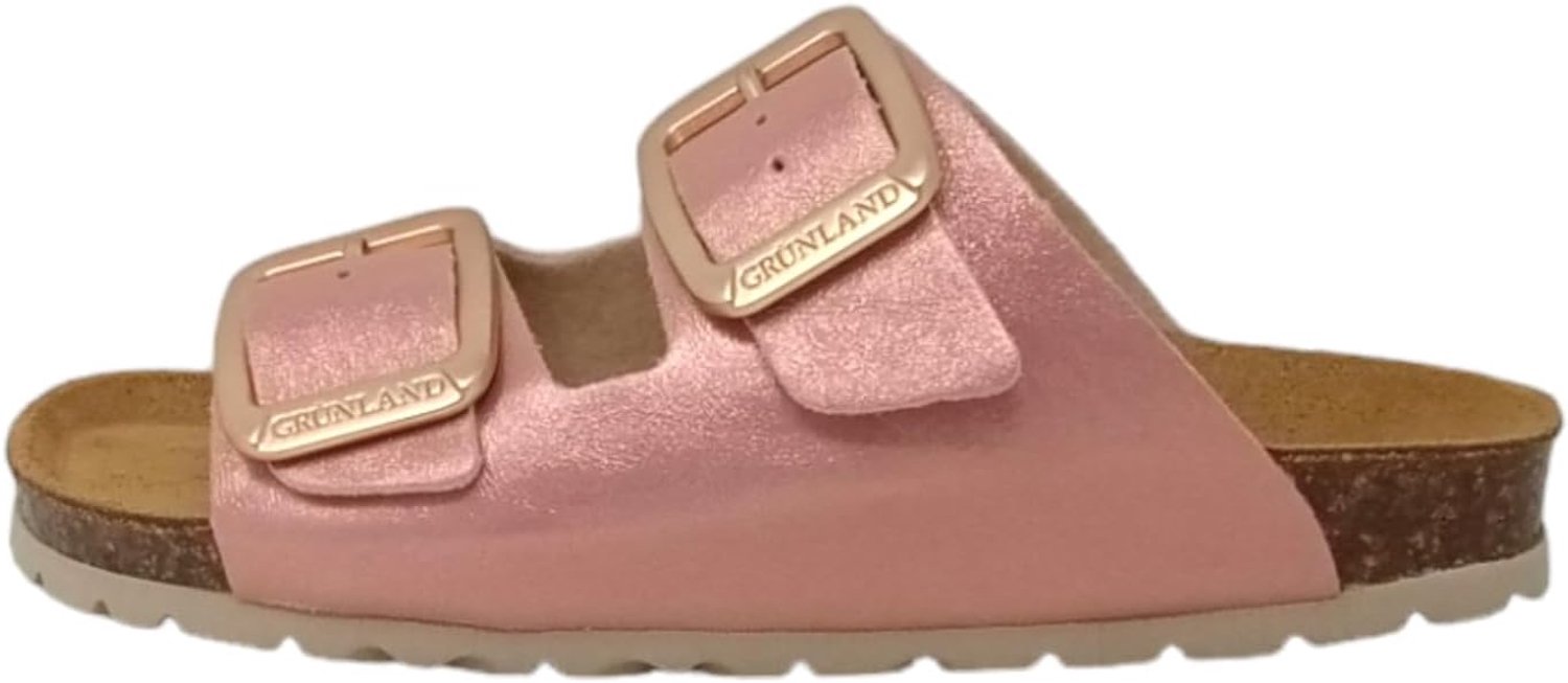 Grunland SARA CB2242 Dames Pantoffels Leer & Kurk Voetbed Gesp Poeder