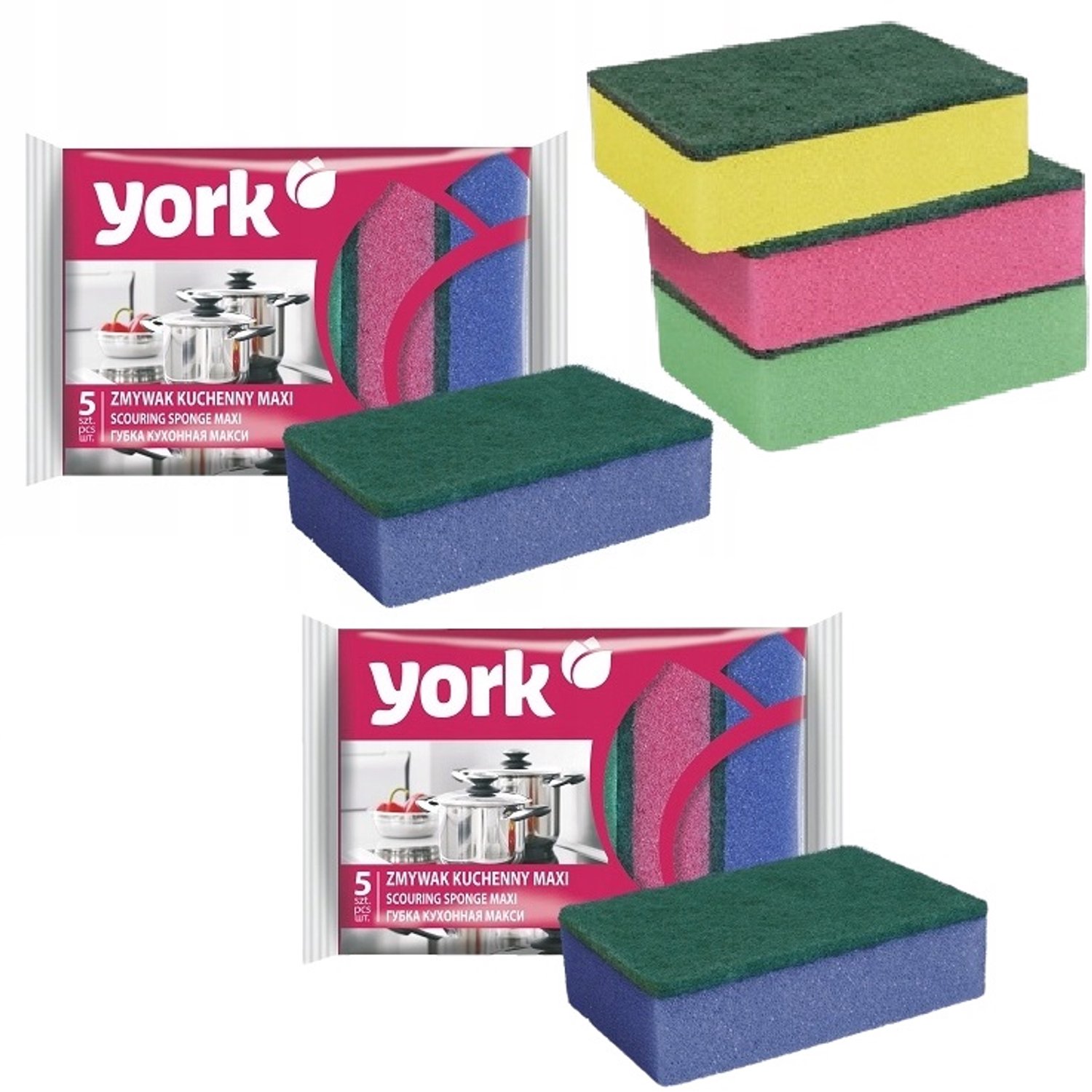 York MAXI Keukensponsjes - 5 stuks - Mix Kleuren