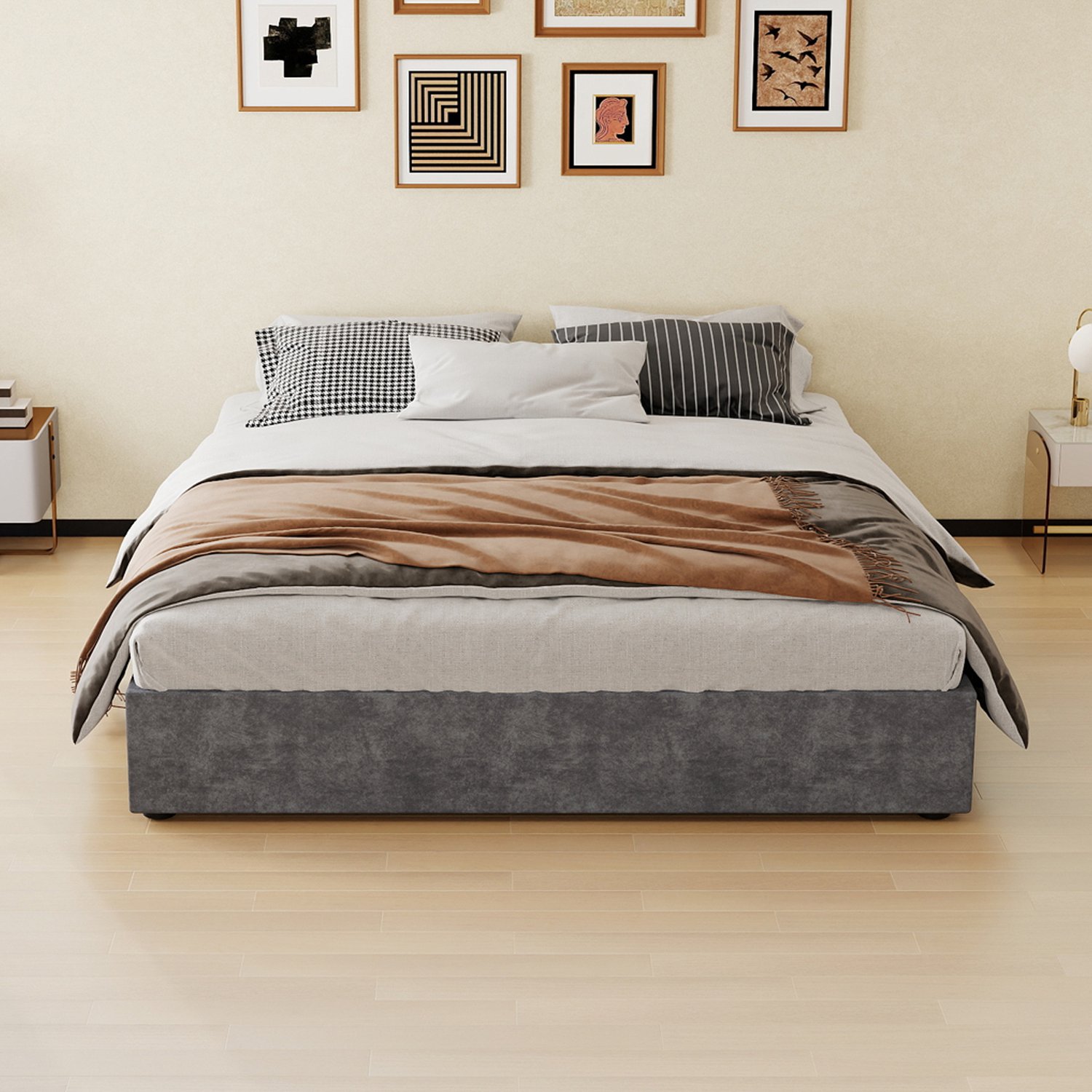 CHICFURN Bedframe 160x200 cm - opbergruimte met gaslift - grijs