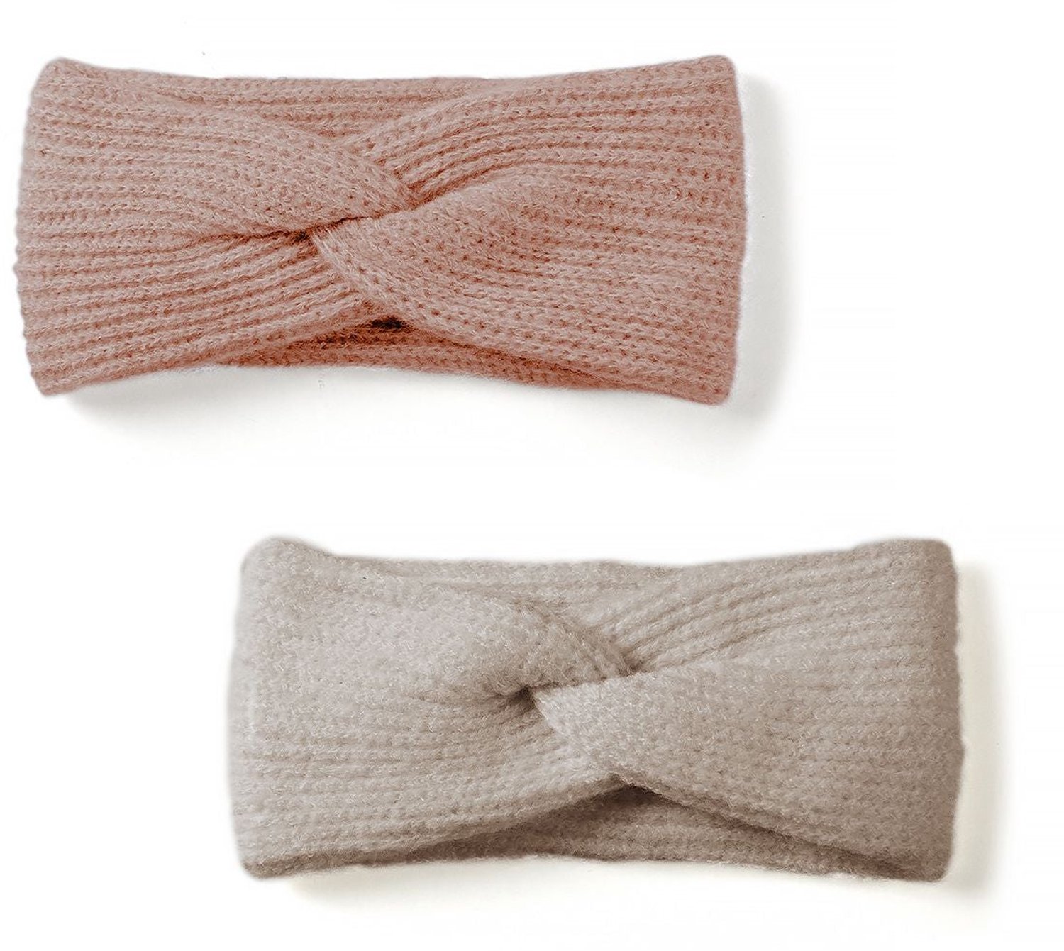 Minoti haarband meisje – gebreid met twist – set van 2 – oudroze en beige