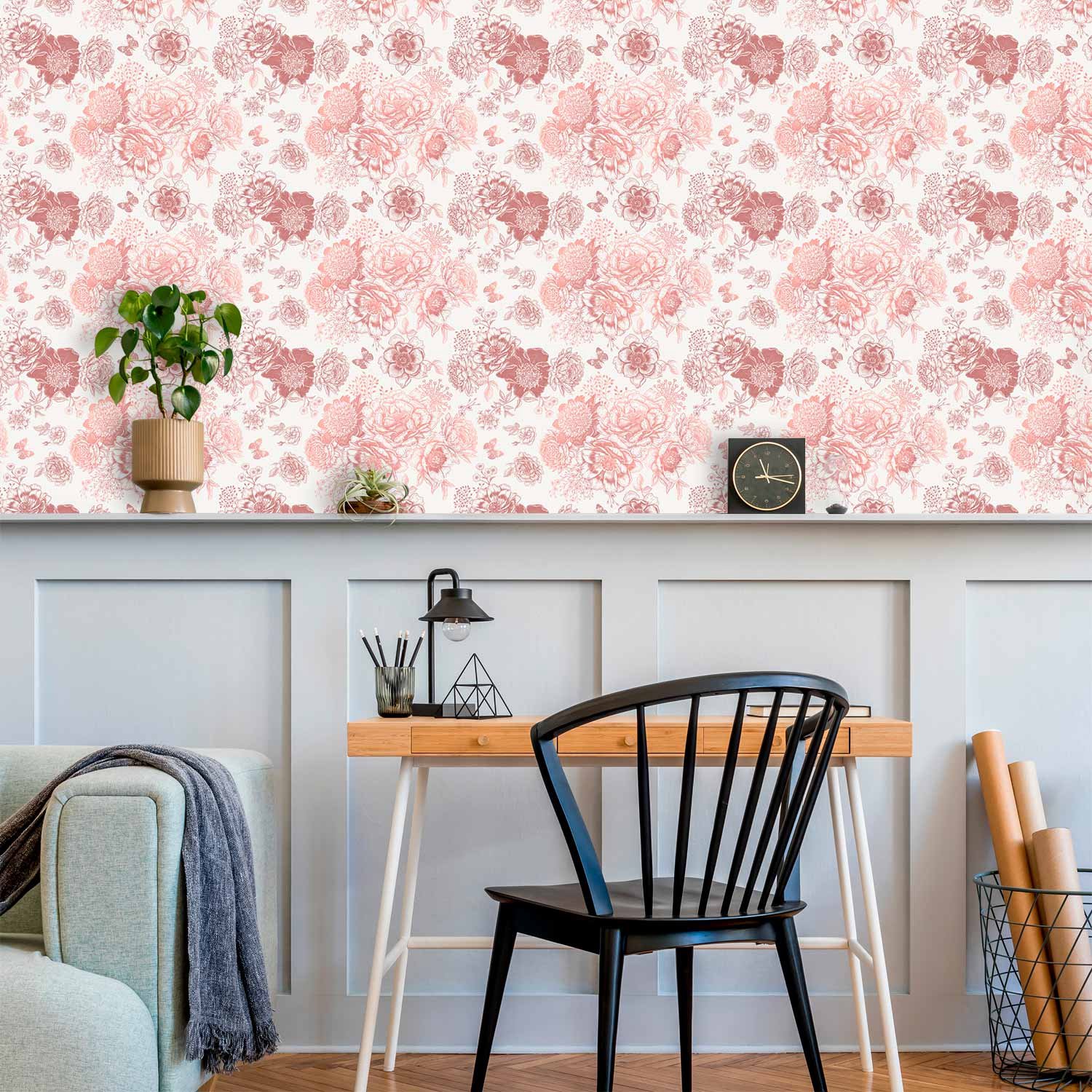 Behang - Pink flowers on white background