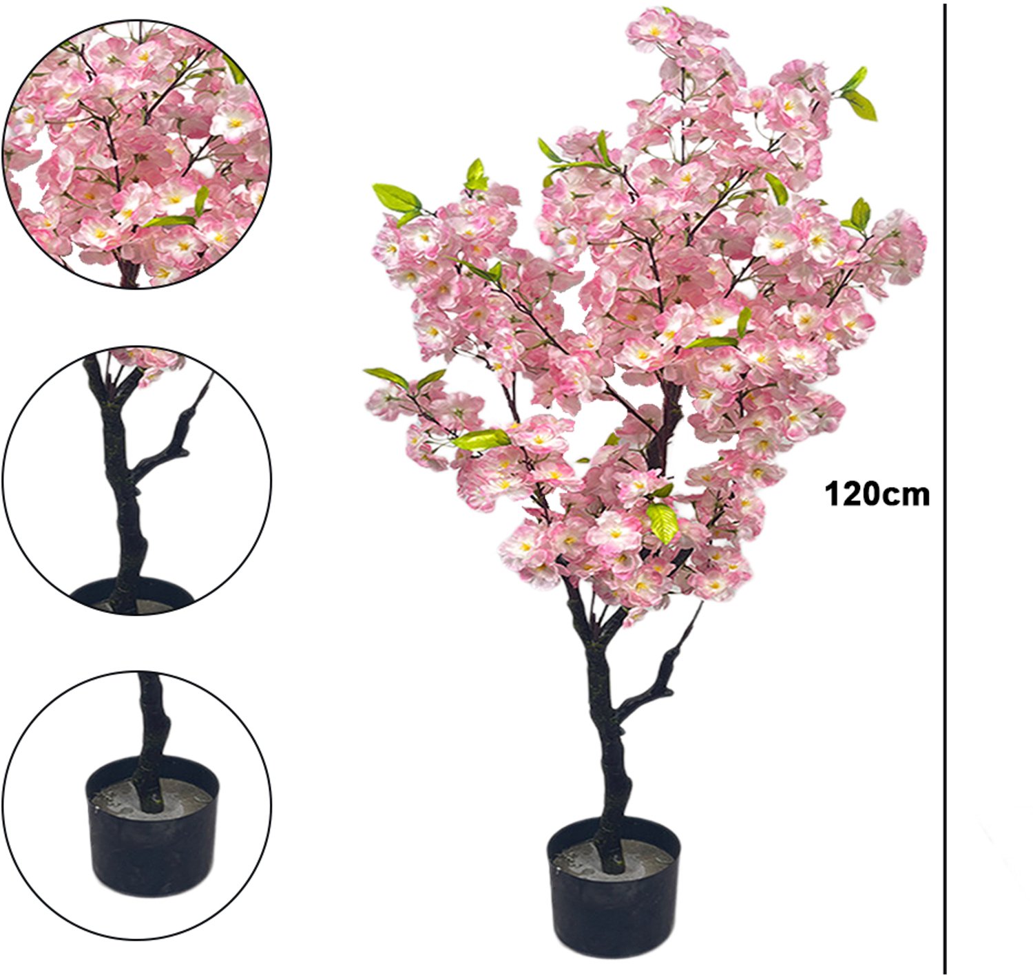 Kunstmatige Kersenbloesemboom 120cm - PE Kunststof - Potplant - Woondecoratie - Kunstbloem