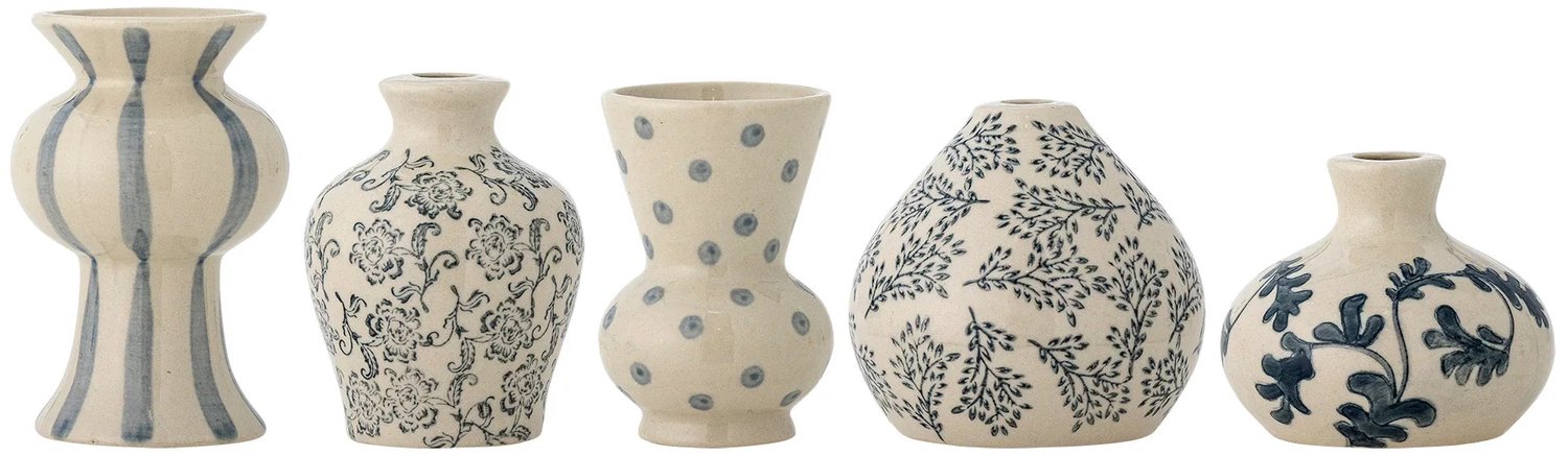 Bloomingville Vazenset aardewerk blauw Quinto - set van 5
