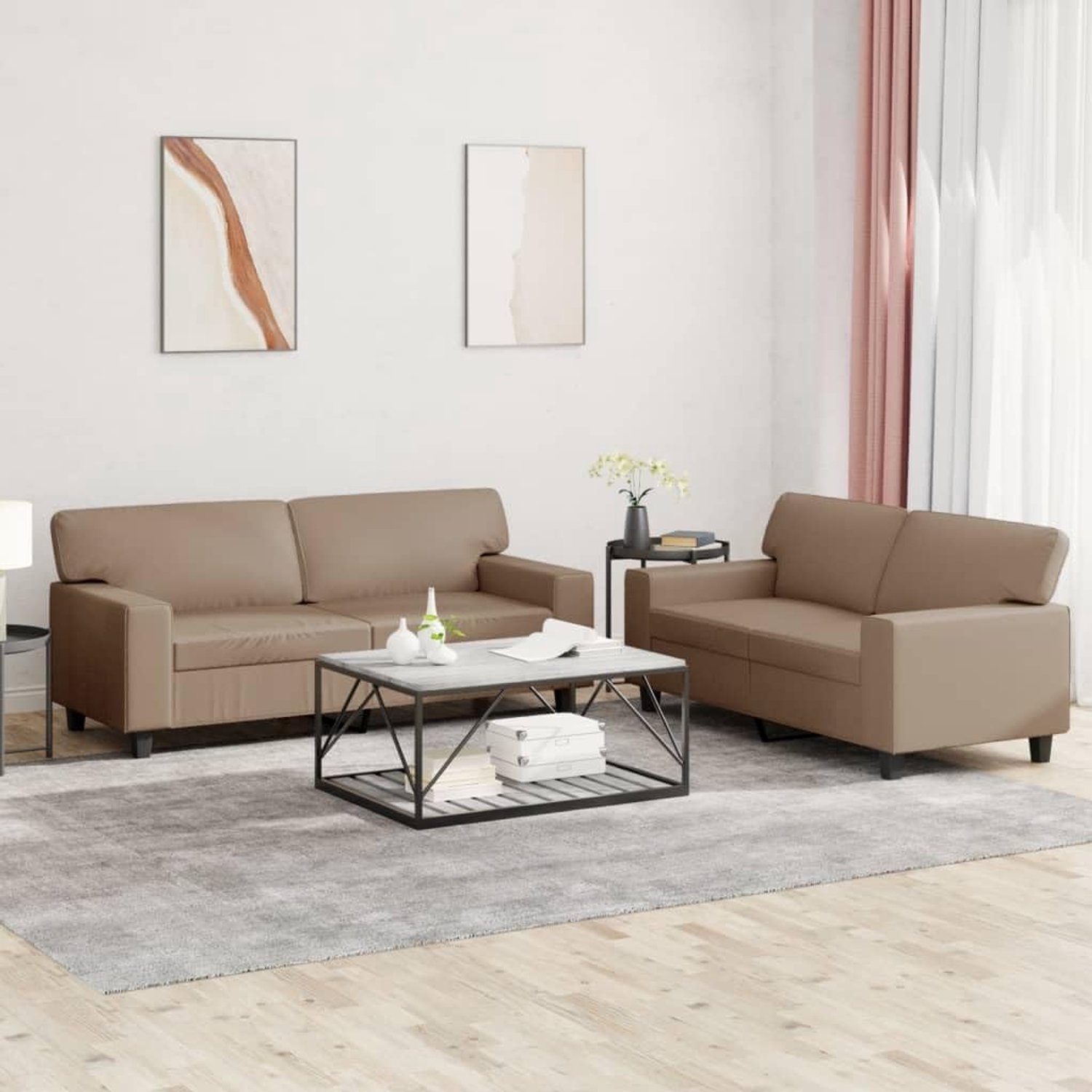 2-delig. Sofa set cappuccino-bruin kunstleer duurzaam robuust comfortabel zitgroep woonkamer gestoffeerde meubels vuilafstotend luxe stabiel frame