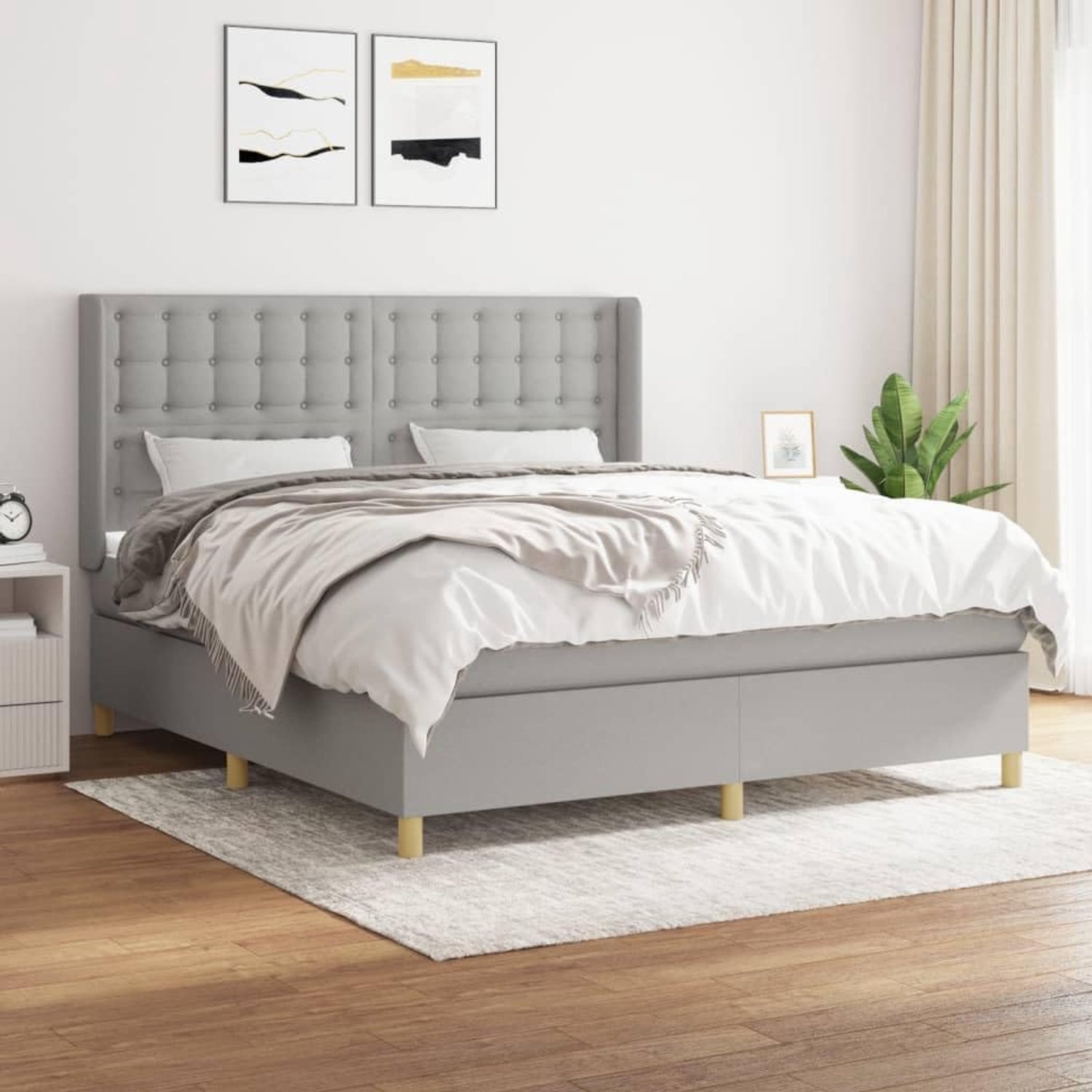 Stof Verstelbaar hoofdbord Boxspring Lichtgrijs 160x200 cm