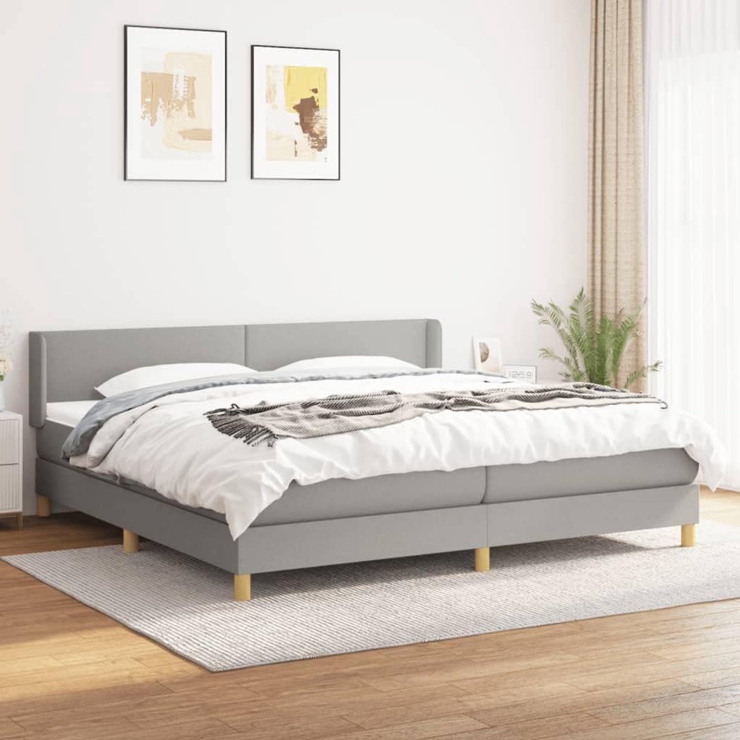 Boxspring met matras stof lichtgrijs 200x200 cm verstelbaar hoofdbord pocketvering matras middelhard topmatras huidvriendelijk duurzaam ademend voor rustgevende slaap rugslapers buikslapers
