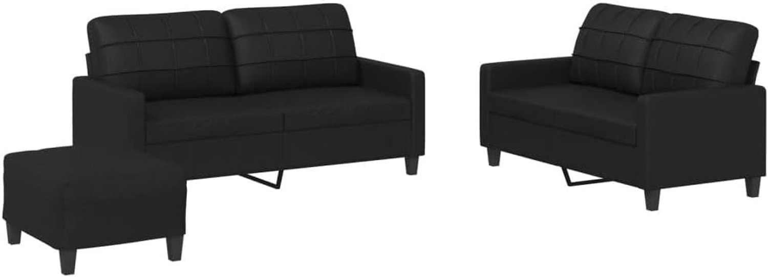 3-delige meubelset met kussens, zwart kunstleer, voor woonkamer, slaapkamer, logeerkamer