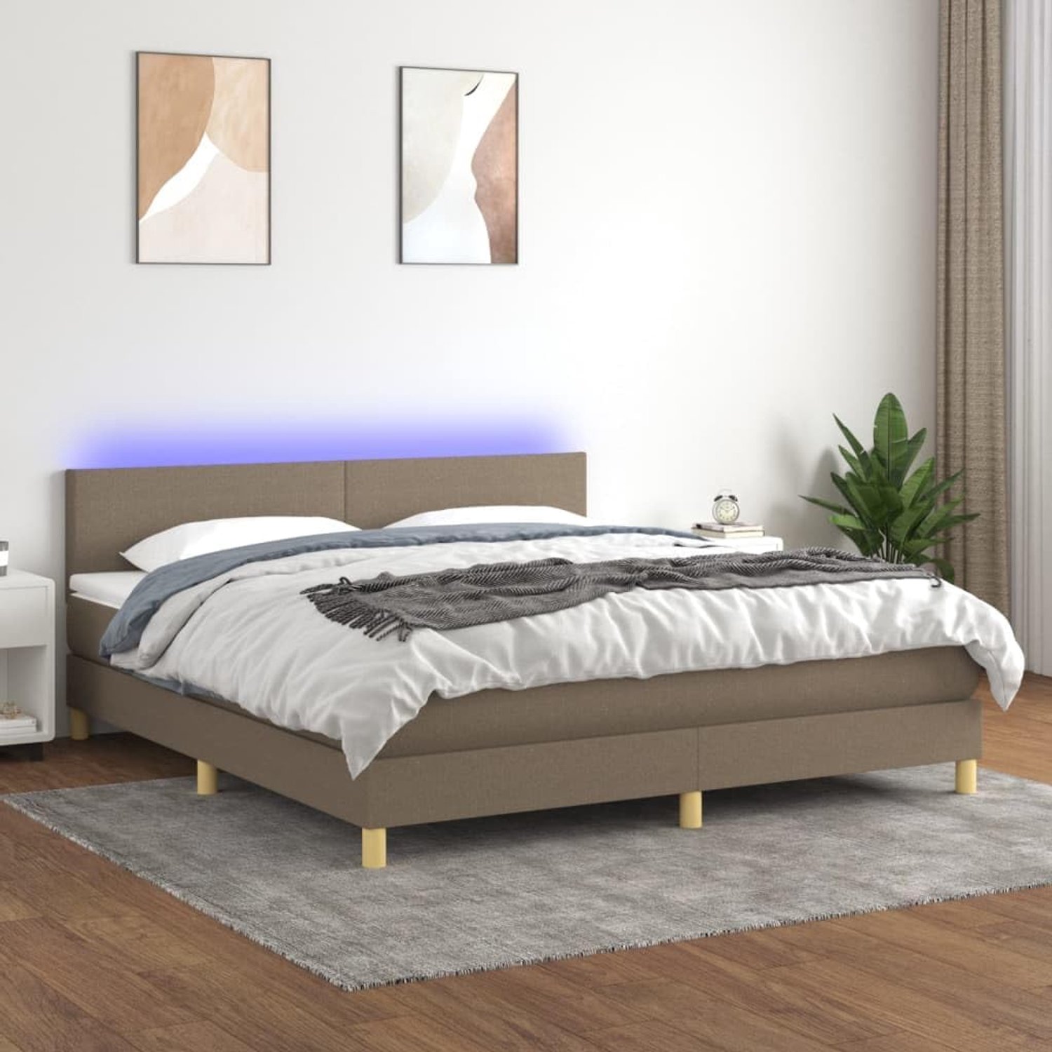 Familiebed, palletbed, boxspringbed met matras en LED, taupe, 160x200 cm, stof