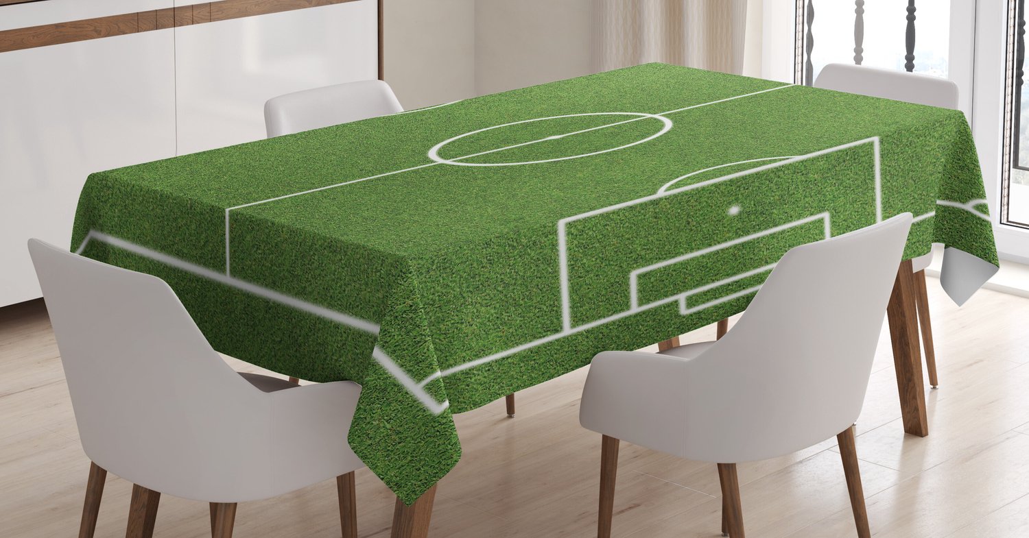ABAKUHAUS Tienerkamer Tafelkleed, Voetbalstadionveld, Onderhoudsvriendelijk, wasbaar en vuilafstotend met hoogwaardige print in heldere kleuren, 140 x 200 cm, Varengroen Wit