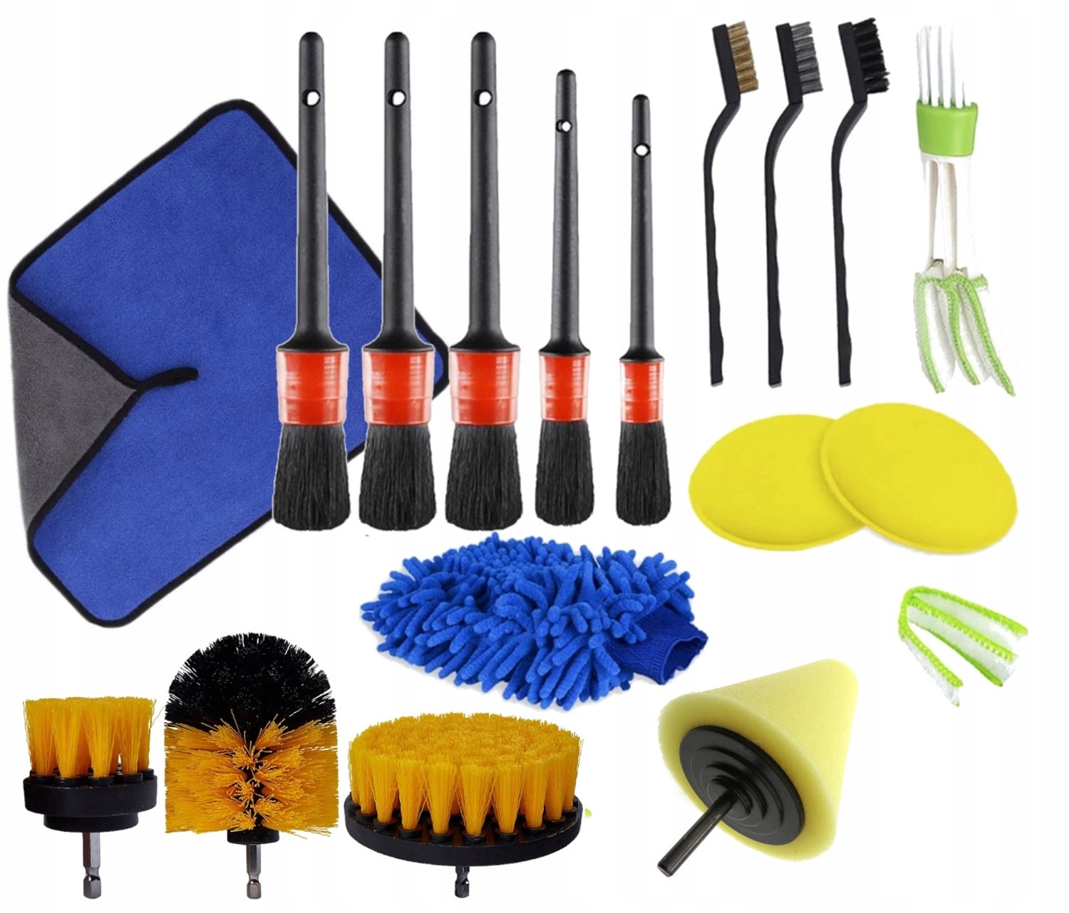 17-delige Autodetailing Set: Borstels, Microvezel & Applicators