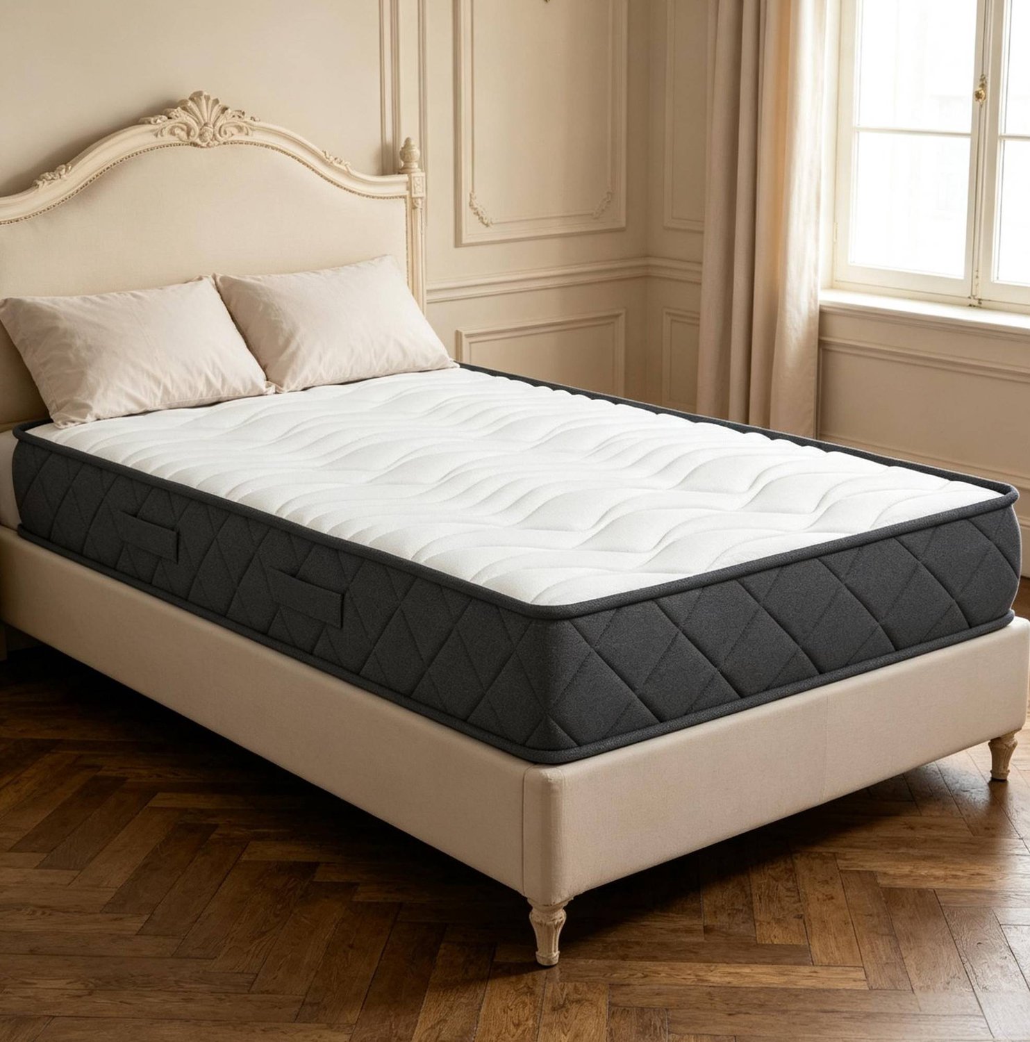 CHICFURN Traagschuimmatras 90 x 190 cm - Eenpersoonsmatras - Wit en grijs