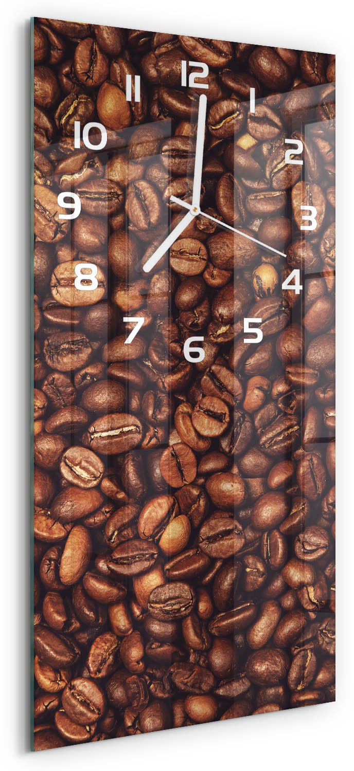 Tulup Wandklok - Koffiebonen Decoratieve Glazen Klok - 30x60 cm - Bruin Glazen Wandklok Design - Witte handen - Rechthoekige Klok - Glazen Klok Met Print - Wandklok Glas Met Motief