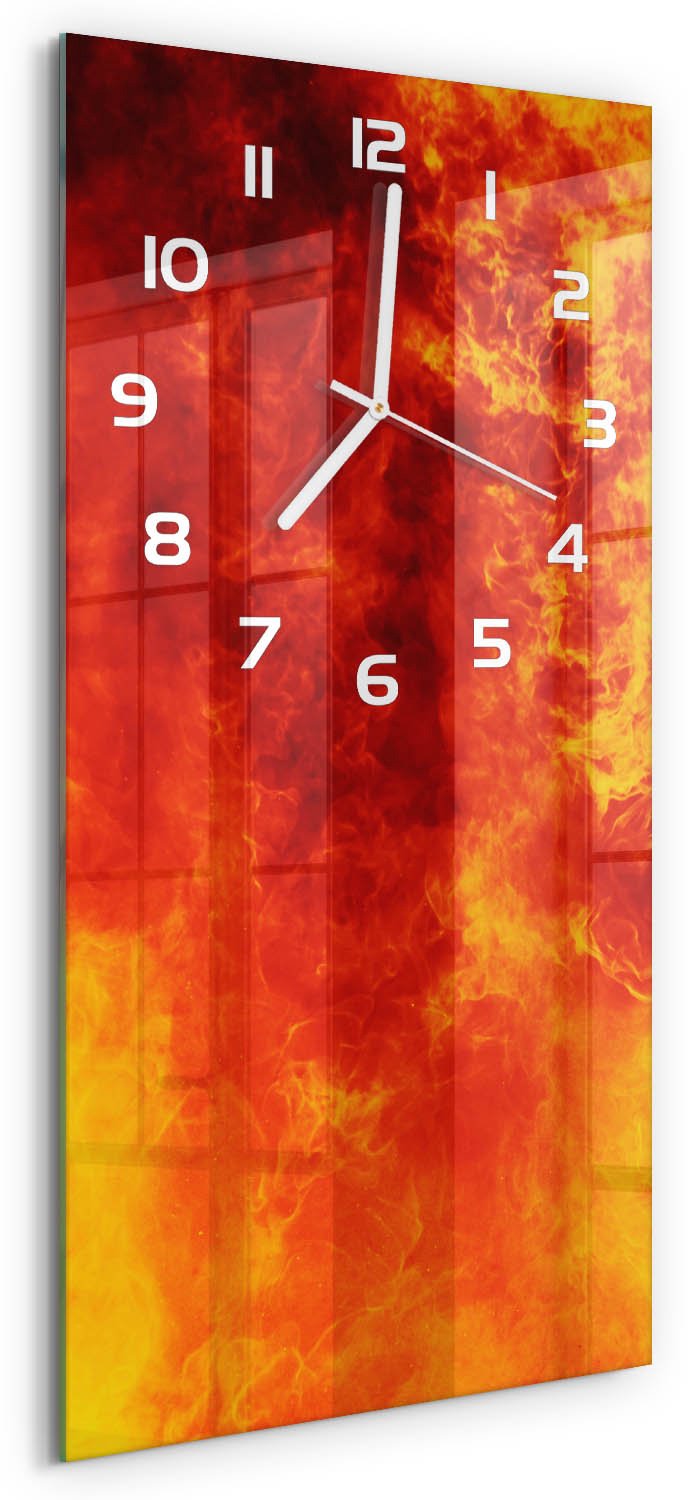 Tulup Wandklok - Vlam Klok Glas Met Opdruk - 30x60 cm - Rood Moderne Wandklok Glas - Witte handen - Rechthoekige Klok - Decoratieve Glazen Klok - Glazen Wandklok Design