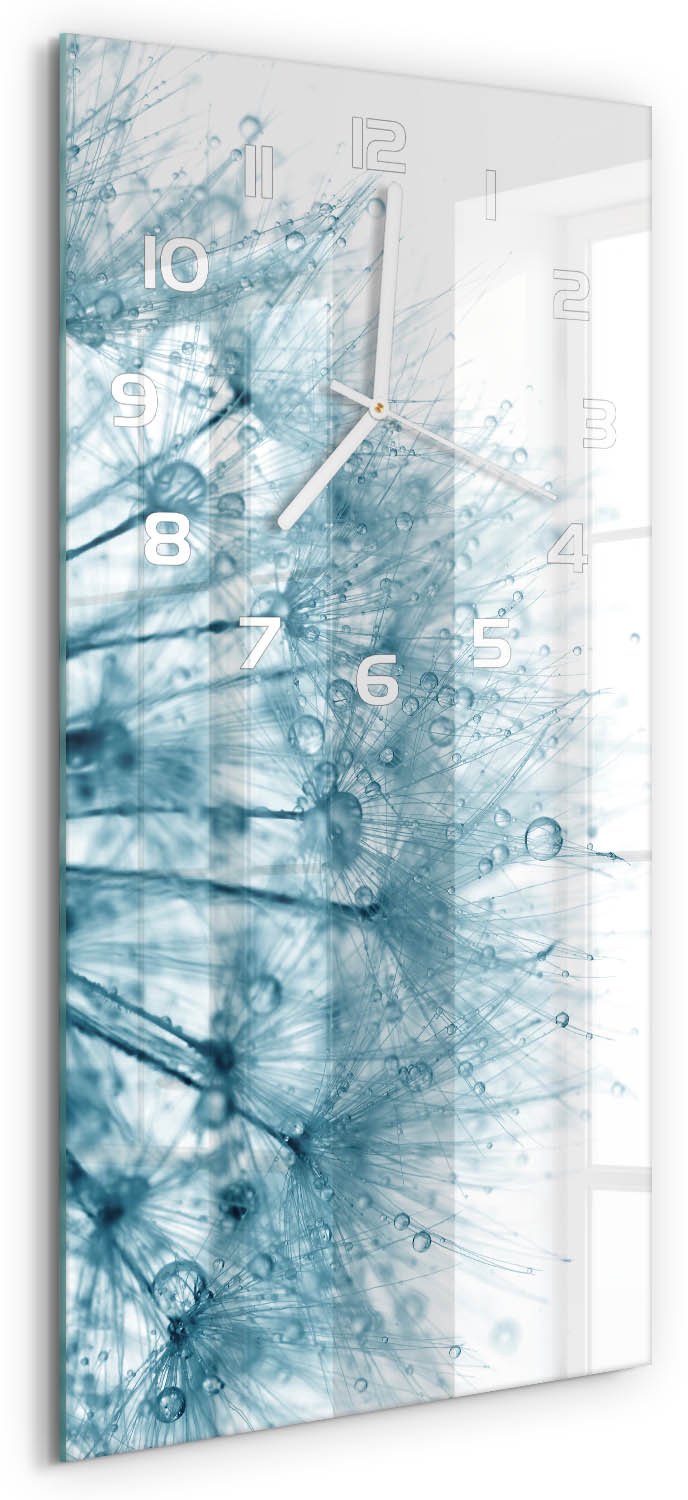 Tulup Wandklok - Paardebloem Wandklok Glas Decoratie - 30x60 cm - Grijs Gekleurde Glazen Klok - Witte handen - Rechthoekige Klok - Klok Glas Met Opdruk - Moderne Wandklok Glas