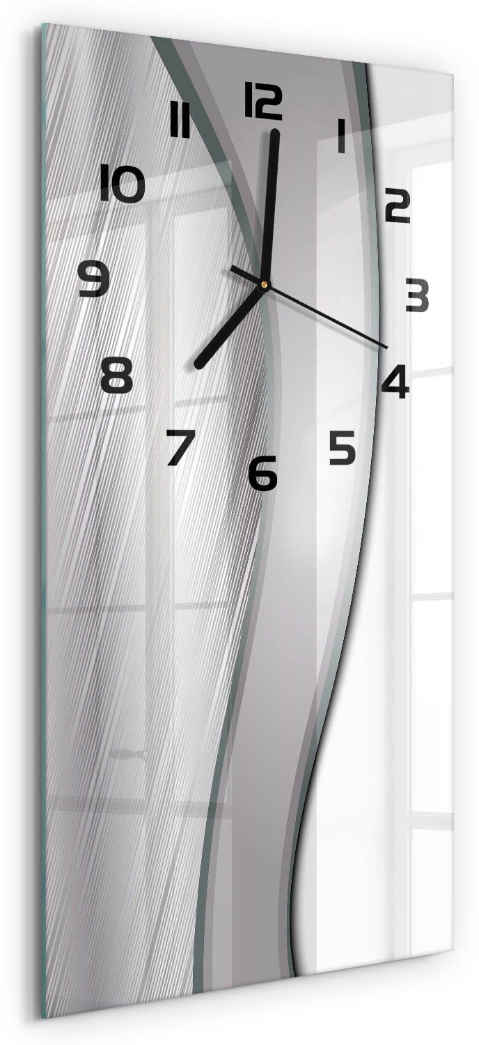 Tulup Wandklok - Metaalabstractie Decoratieve Glazen Klok - 30x60 cm - Zilver Glazen Wandklok Design - Zwarte handen - Rechthoekige Klok - Glazen Klok Met Print - Wandklok Glas Met Motief