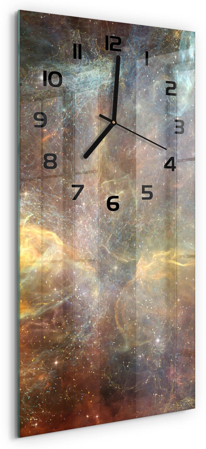 Tulup Wandklok - Kosmos Klok Glas Met Opdruk - 30x60 cm - Veelkleurig Moderne Wandklok Glas - Zwarte handen - Rechthoekige Klok - Decoratieve Glazen Klok - Glazen Wandklok Design