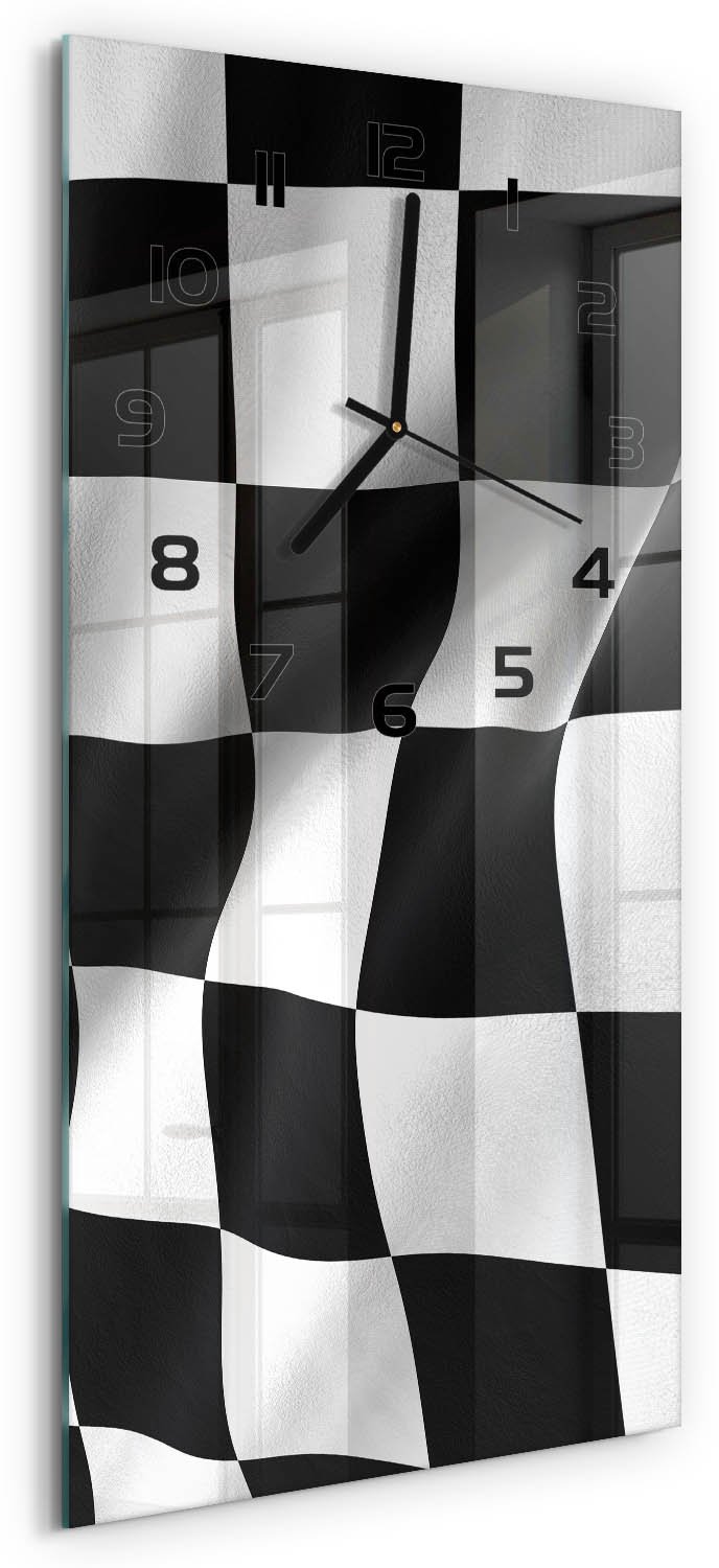 Tulup Wandklok - Verlaat de vlag Glazen Wandklok Design - 30x60 cm - Zwart-wit Klok Glas Met Opdruk - Zwarte handen - Rechthoekige Klok - Wandklok Glas Met Motief - Decoratieve Glazen Klok