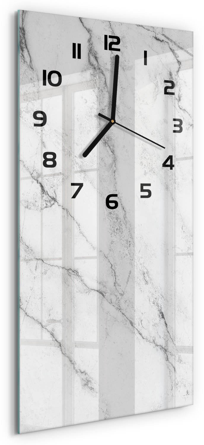 Tulup Wandklok - Marmer Wandklok Glas Decoratie - 30x60 cm - Wit Gekleurde Glazen Klok - Zwarte handen - Rechthoekige Klok - Klok Glas Met Opdruk - Moderne Wandklok Glas
