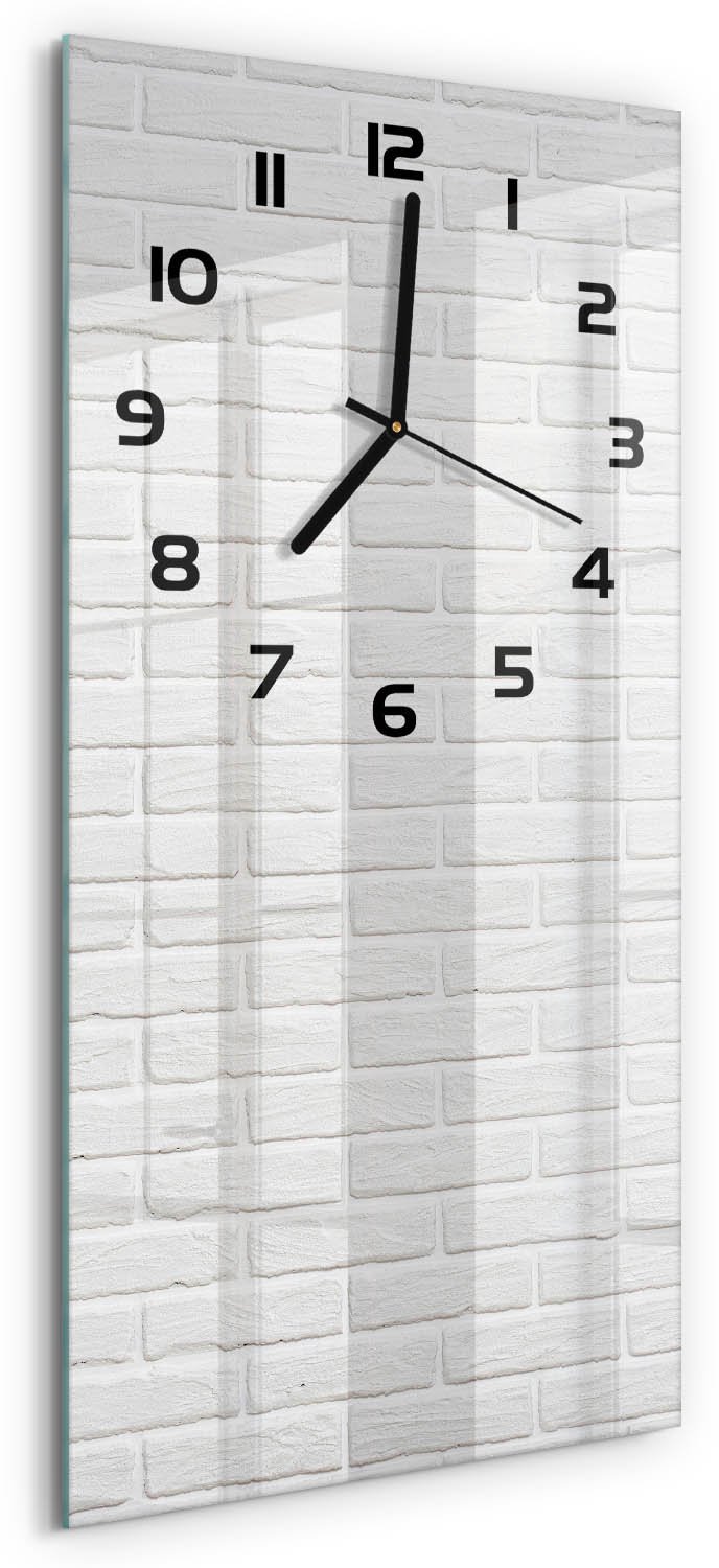 Tulup Wandklok - Bakstenen muur Glazen Wandklok Design - 30x60 cm - Wit Klok Glas Met Opdruk - Zwarte handen - Rechthoekige Klok - Wandklok Glas Met Motief - Decoratieve Glazen Klok