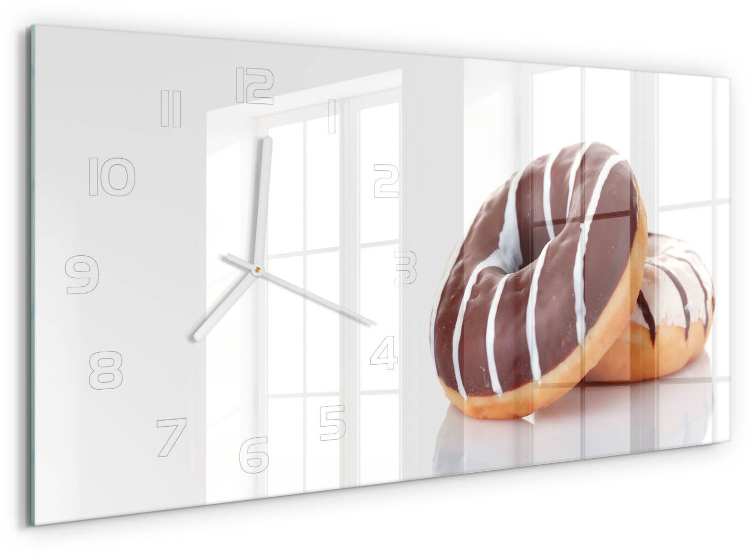 TULUP Wandklok - Chocoladedonuts Decoratieve Glazen Klok - 60x30 cm - Bruin Glazen Wandklok Design - Witte handen - Rechthoekige Klok - Glazen Klok Met Print - Wandklok Glas Met Motief