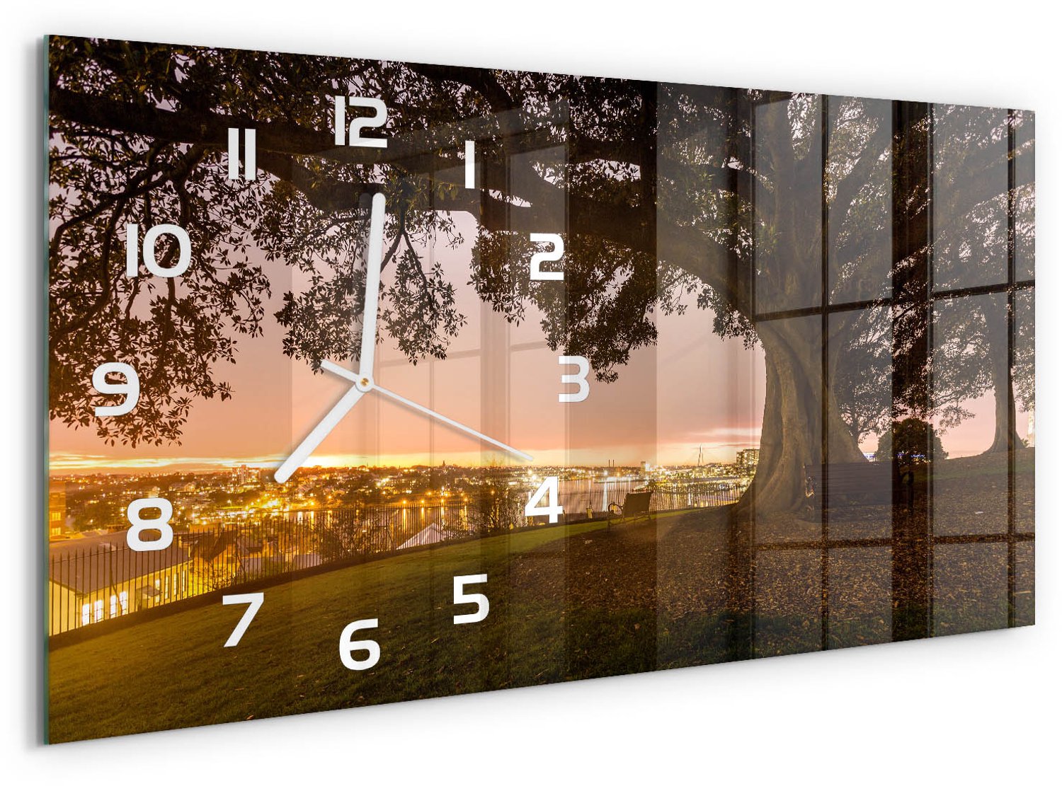 TULUP Wandklok - Oude boom Moderne Wandklok Glas - 60x30 cm - Veelkleurig Wandklok Glas Decoratie - Witte handen - Rechthoekige Klok - Glazen Wandklok Design - Klok Glas Met Opdruk