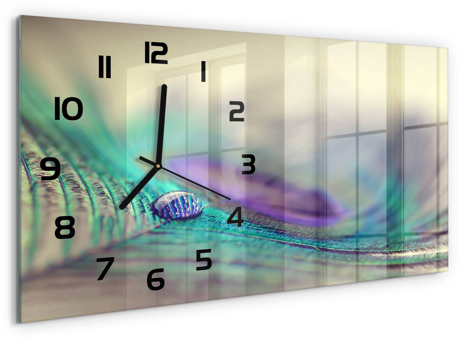 TULUP Wandklok - Kijk naar de pen Glazen Klok Met Print - 60x30 cm - Veelkleurig Wandklok Glas Met Motief - Zwarte handen - Rechthoekige Klok - Wandklok Glas Decoratie - Gekleurde Glazen Klok