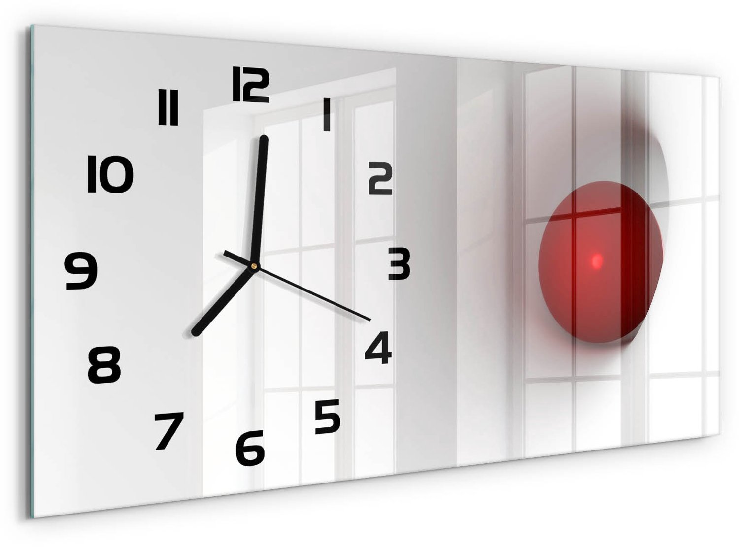 TULUP Wandklok - Sfeer van abstractie Wandklok Glas Met Motief - 60x30 cm - Rood Decoratieve Glazen Klok - Zwarte handen - Rechthoekige Klok - Gekleurde Glazen Klok - Glazen Klok Met Print