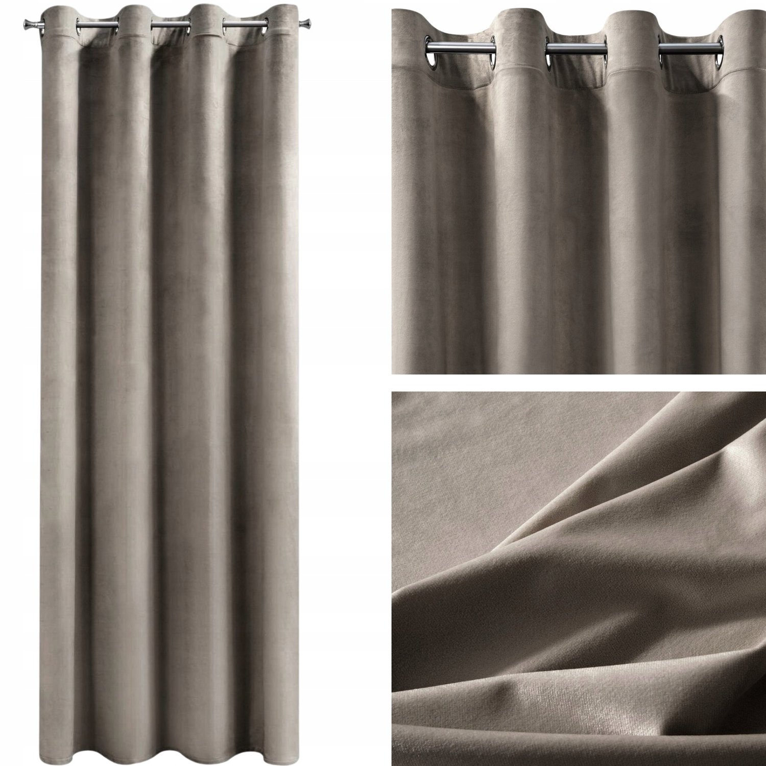 Nadine Velours Gordijn 140x250cm - Taupe, Verduisterend, Ringgordijn