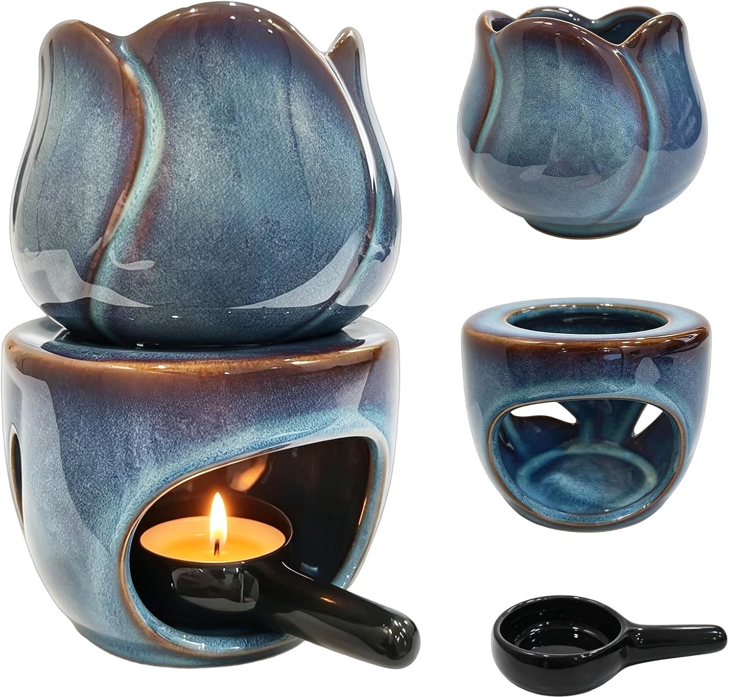 Keramische Aroma Waxsmeltbrander - Geurlamp voor Etherische Olie en Geurwas - 180 ml - Voor Yoga, Spa en Slaapkamer - Blauw - 1 stuk