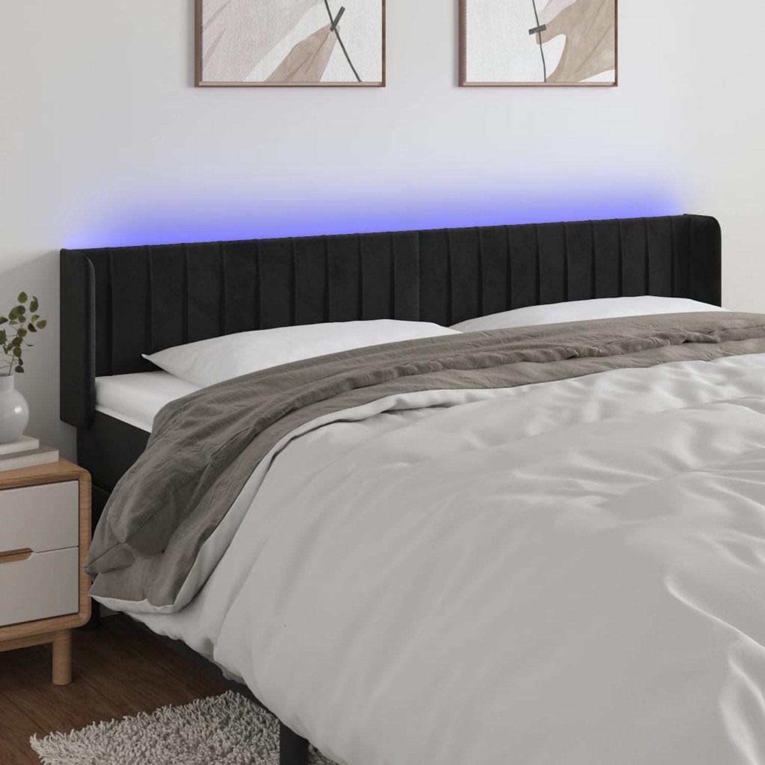 Zwart, 203 x 16 x 78/88 cm, fluweel, voor de slaapkamer, hotelhoofdeinde, werkkamer, voor slaapkamer, tweede slaapkamer, hotel
