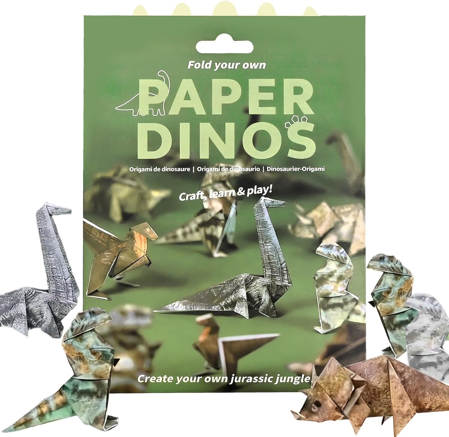 Origami Set met 35 Vellen Vouwpapier van Prehistorische Dieren, Creatieve Knutselactiviteit voor Kinderen van 6-12 Jaar