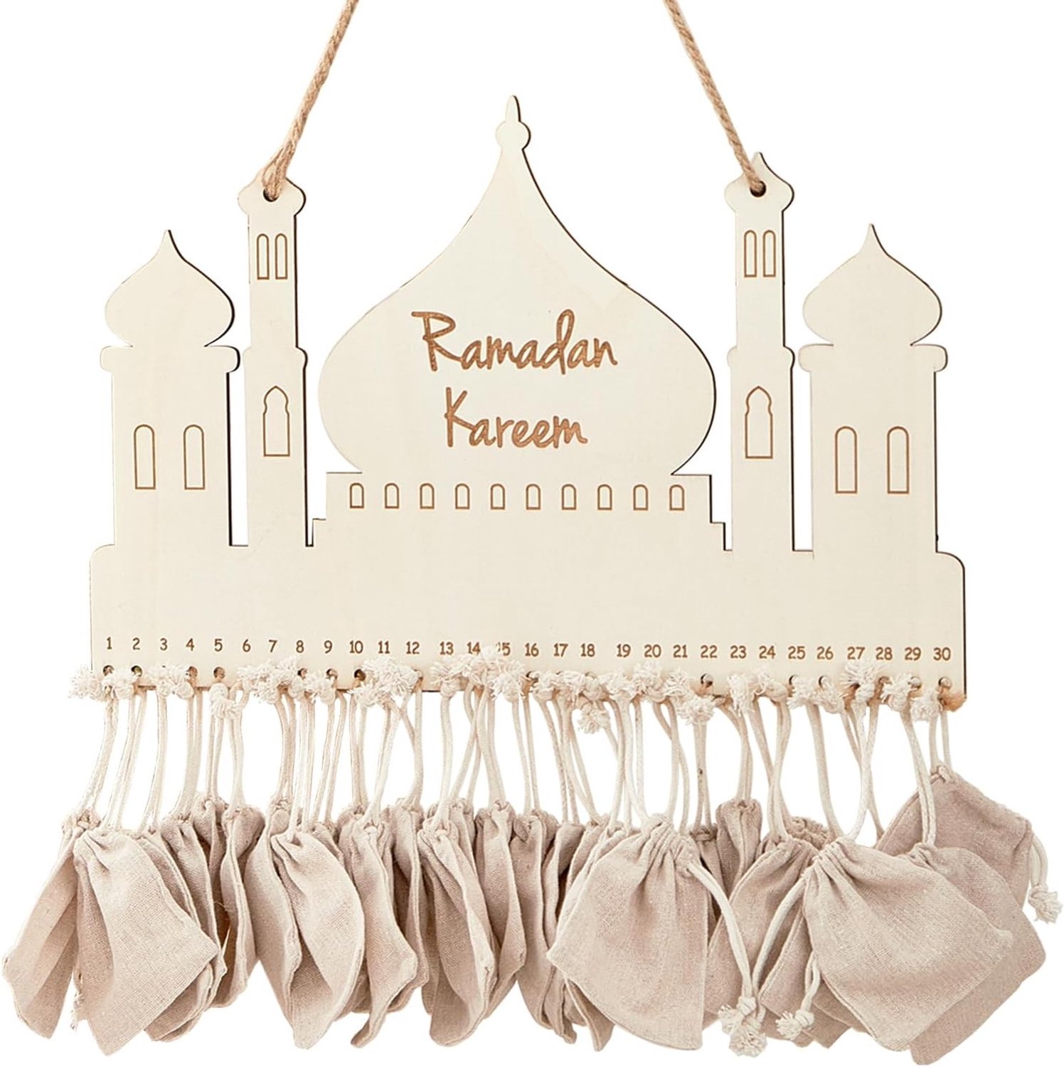 Ramadan Adventskalender met 30 Vakken, Tel Af naar Eid, Decoraties voor Thuis en Kinderen, Moslim Cadeaus en Versieringen voor Muur, Deur en Raam